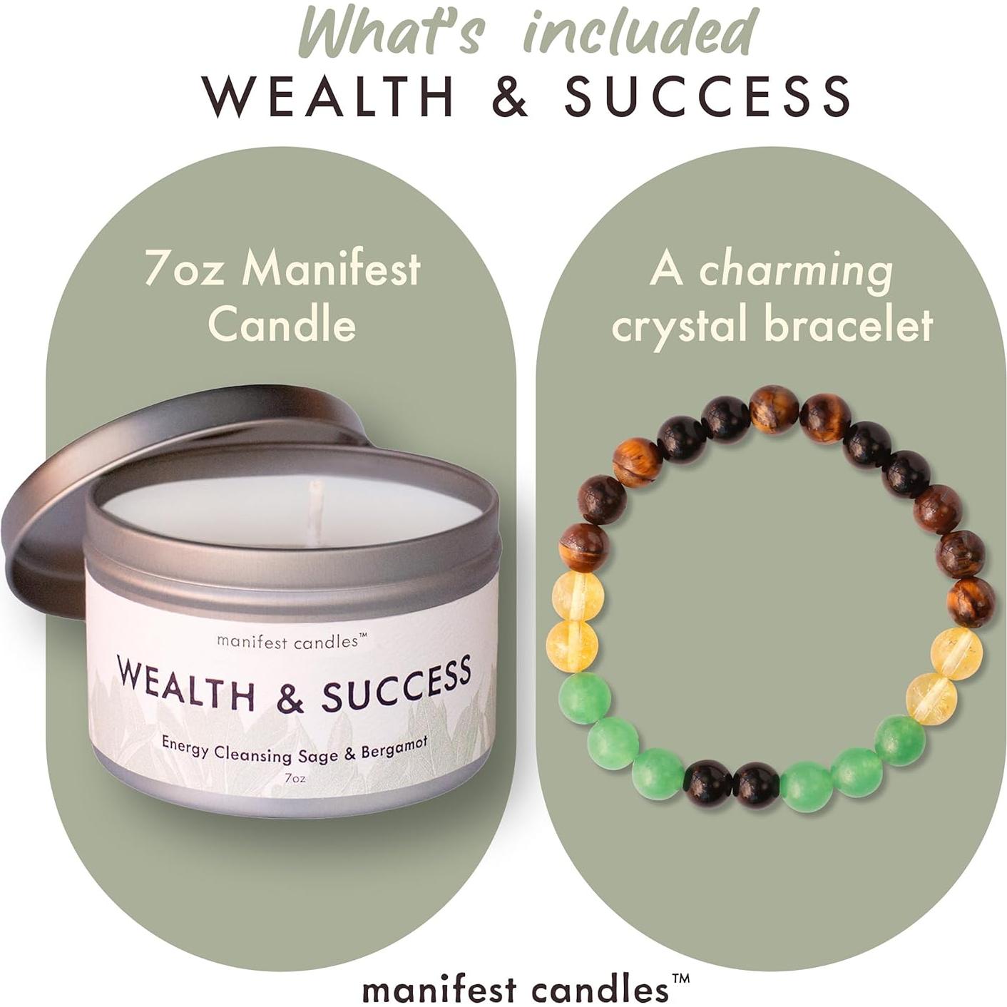 Vela de Dinero Salvia y Bergamota con Pulsera de Éxito
