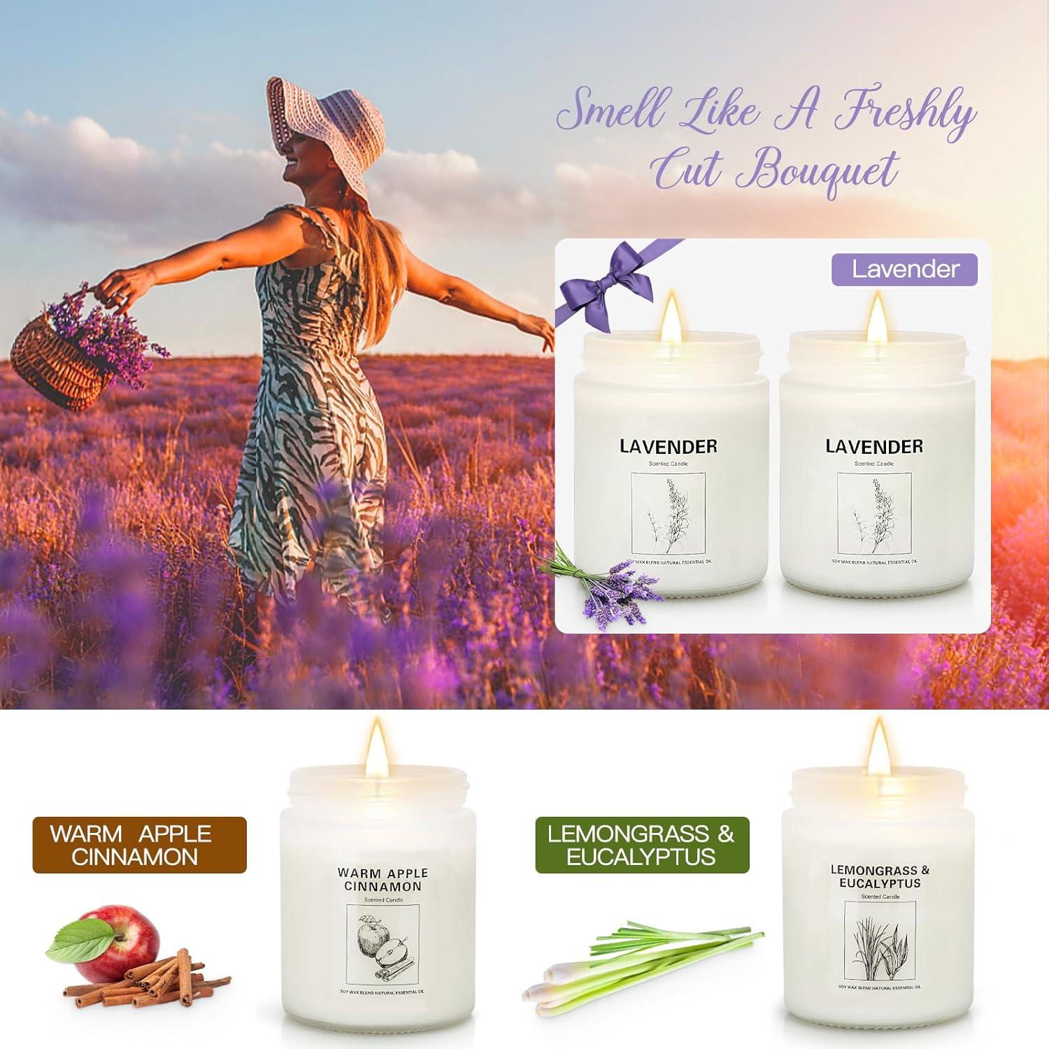 Set de 4 Velas Aromáticas de Cera de Soja - Lavanda, Manzana Canela, Hierba de Limón