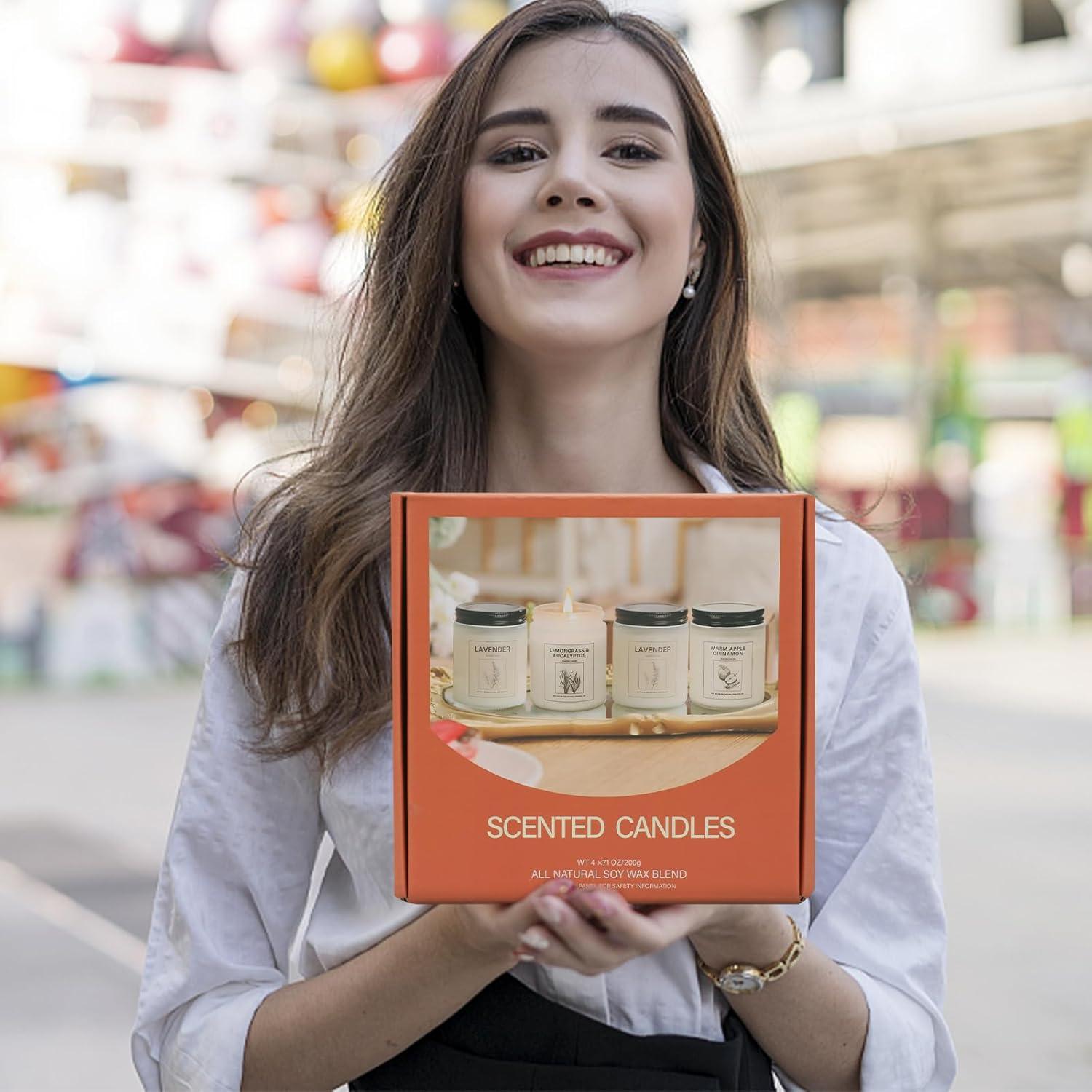 Set de 4 Velas Aromáticas de Cera de Soja - Lavanda, Manzana Canela, Hierba de Limón