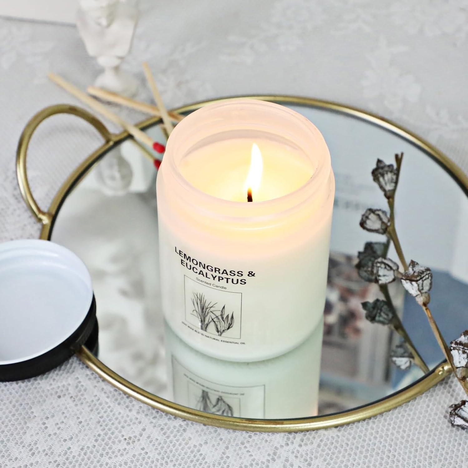 Set de 4 Velas Aromáticas de Cera de Soja - Lavanda, Manzana Canela, Hierba de Limón