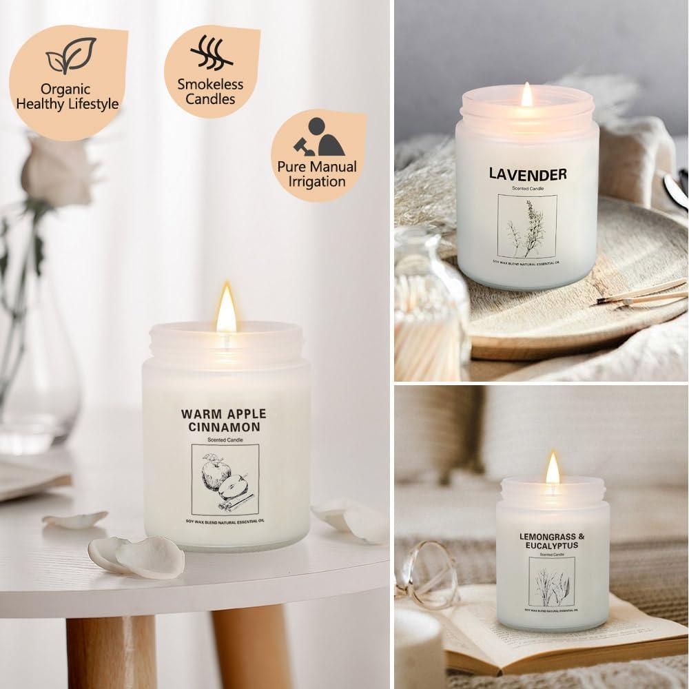 Set de 4 Velas Aromáticas de Cera de Soja - Lavanda, Manzana Canela, Hierba de Limón