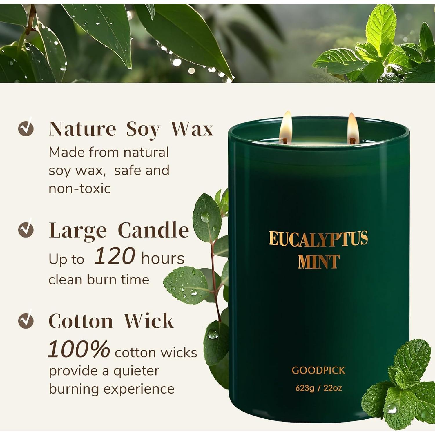 Vela Aromática Goodpick Eucalipto y Menta 22oz 120 Horas