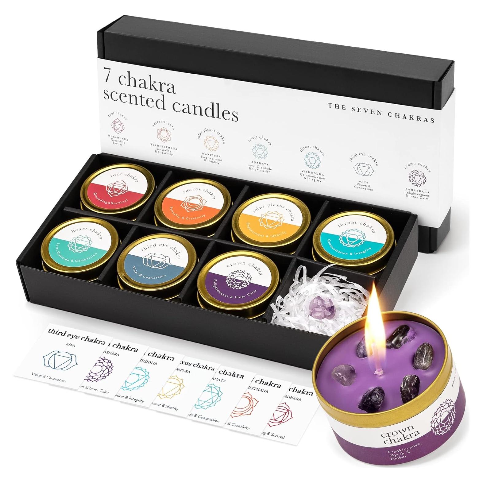 Juego de Velas Chakra Allegorie con Cristales 7 Piezas