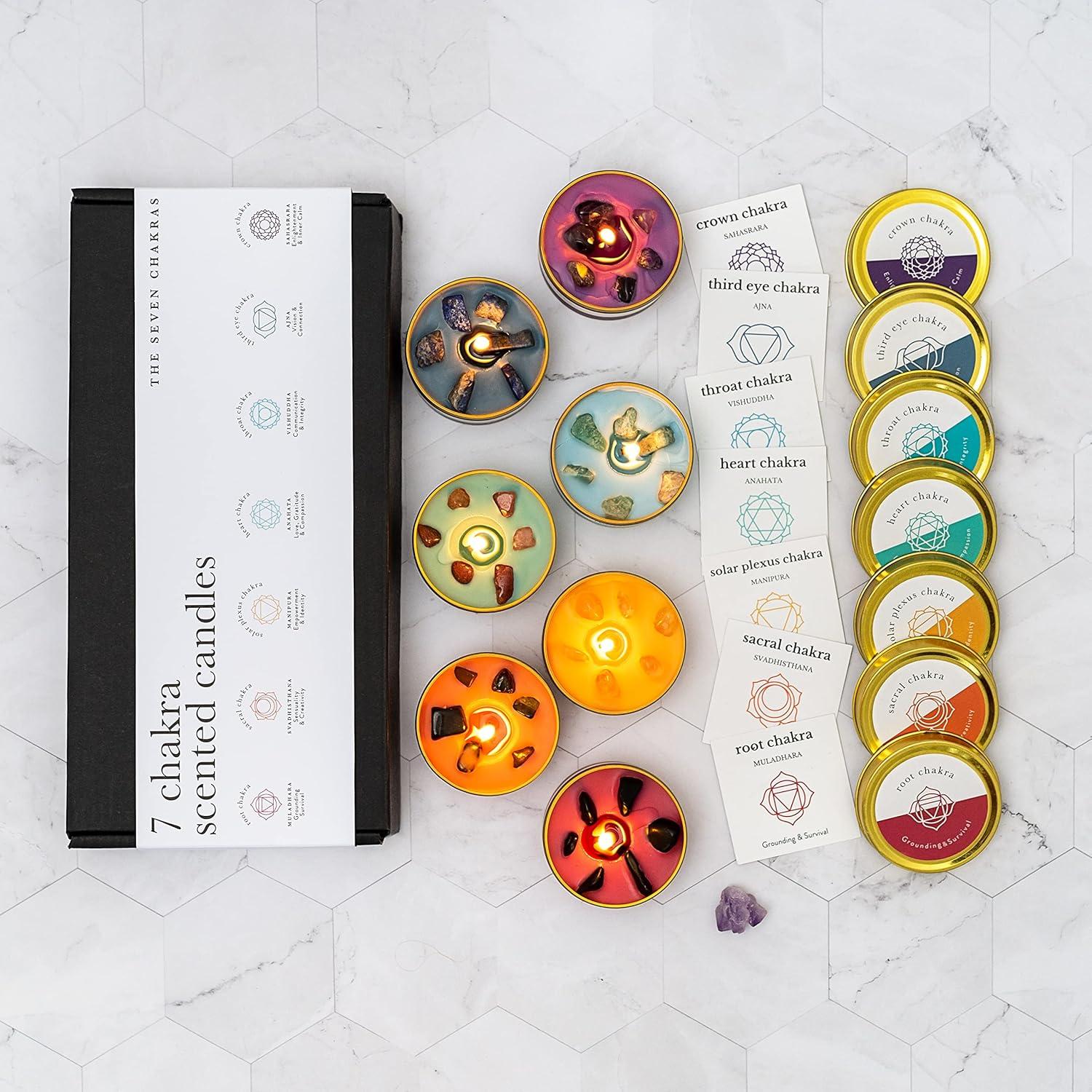 Juego de Velas Chakra Allegorie con Cristales 7 Piezas