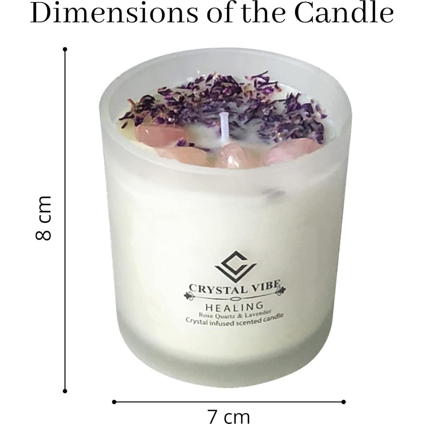 Vela Aromática de Cera de Soja Natural con Cuarzo Rosa y Lavanda