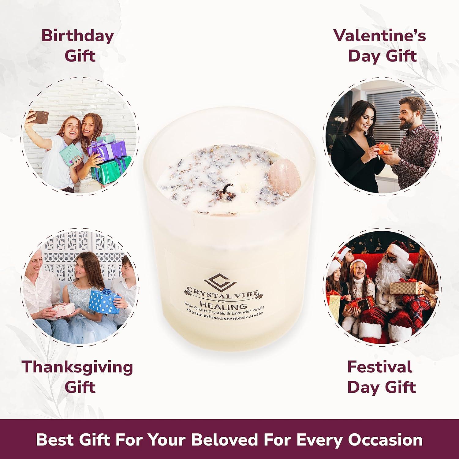 Vela Aromática de Cera de Soja Natural con Cuarzo Rosa y Lavanda