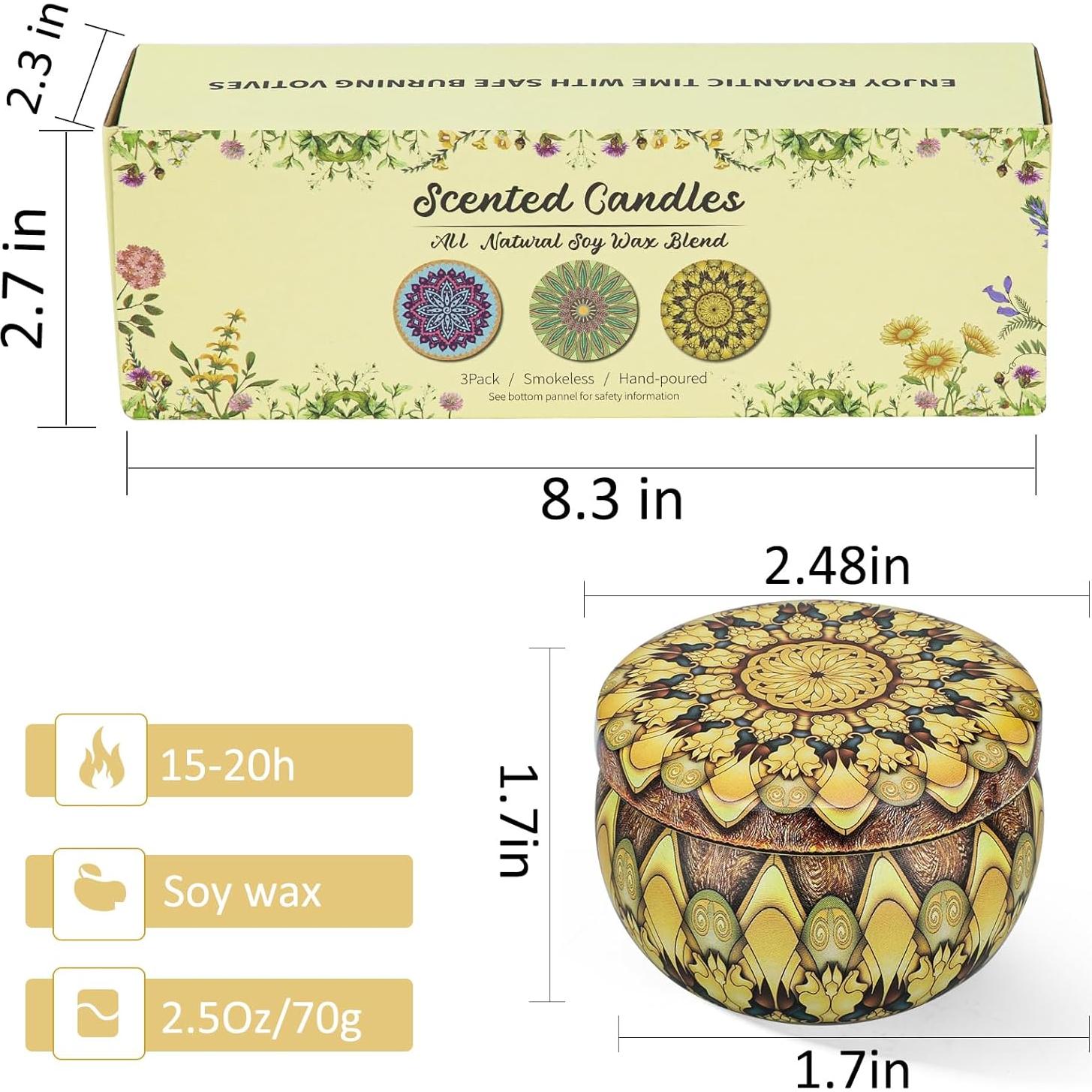 Juego de 3 Velas Aromáticas JGXLQ 70 g cada una