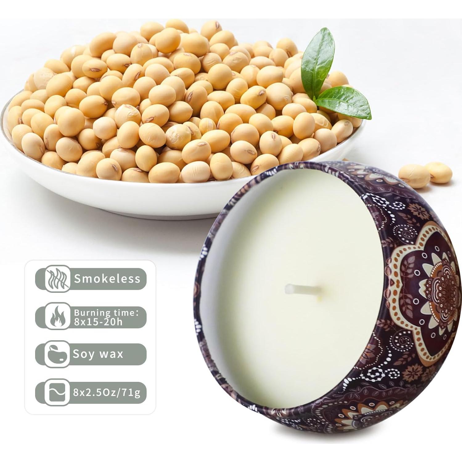 Juego de 8 Velas Aromáticas DRISCOLL Aromaterapia 160H