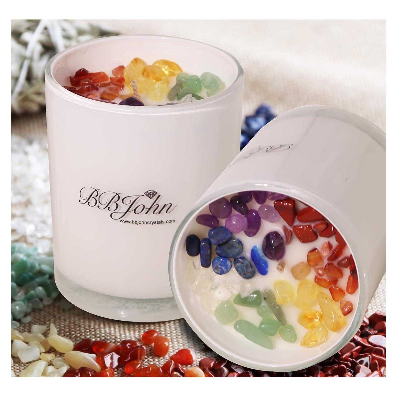 Vela de Cristal Chakra BBJohn - Cera de Soja Natural 7 Chakras