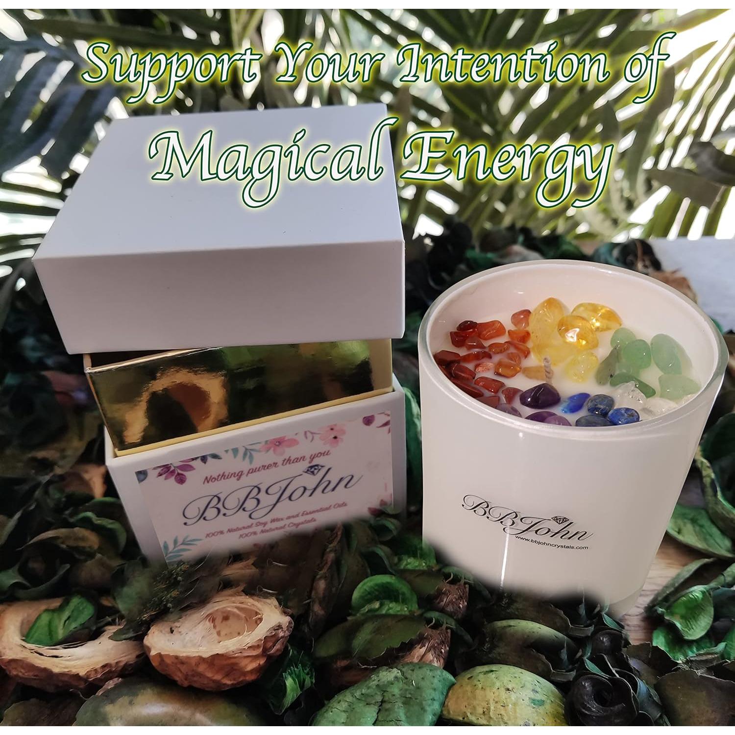 Vela de Cristal Chakra BBJohn - Cera de Soja Natural 7 Chakras