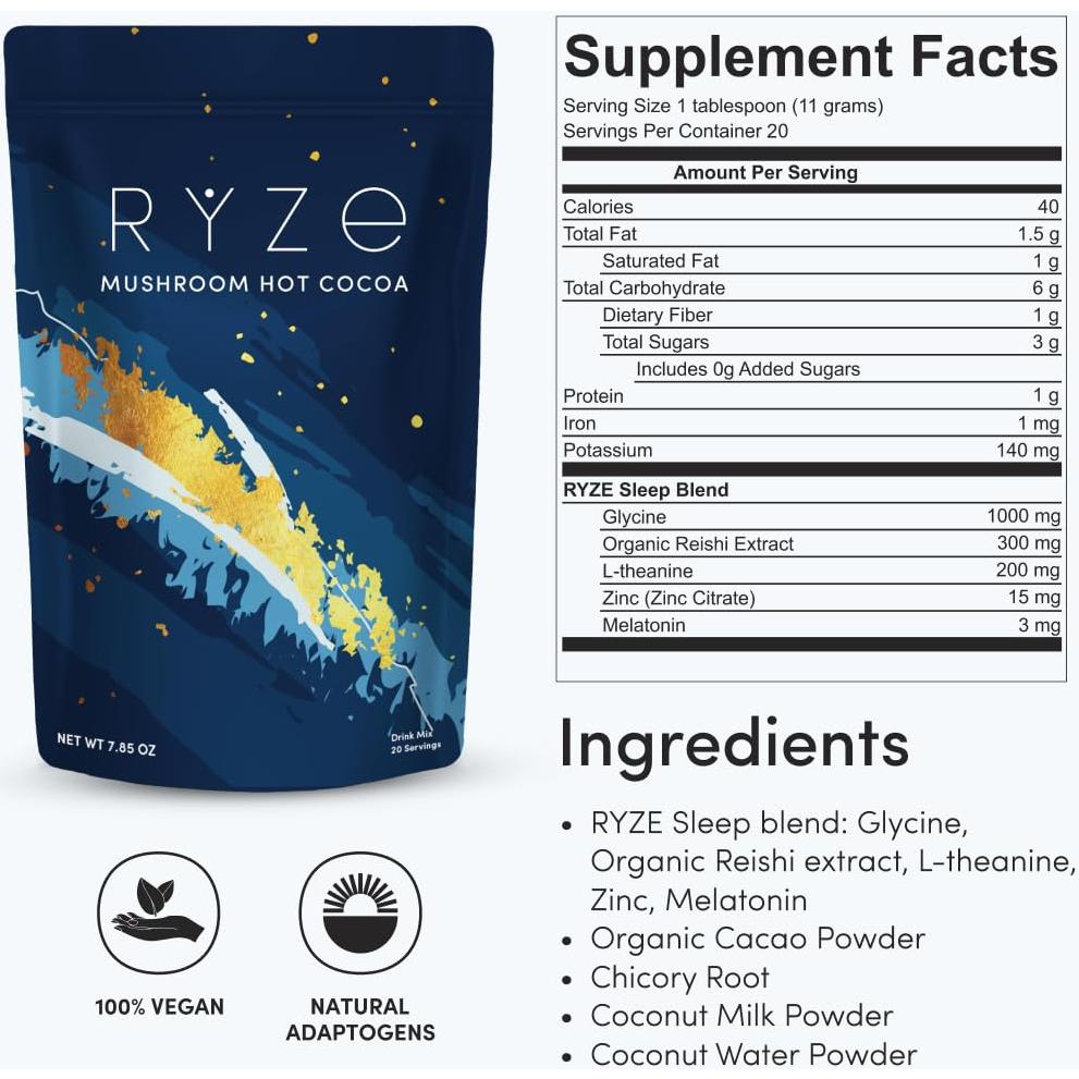 Suplemento de Sueño RYZE Chocolate Caliente 20 Porciones