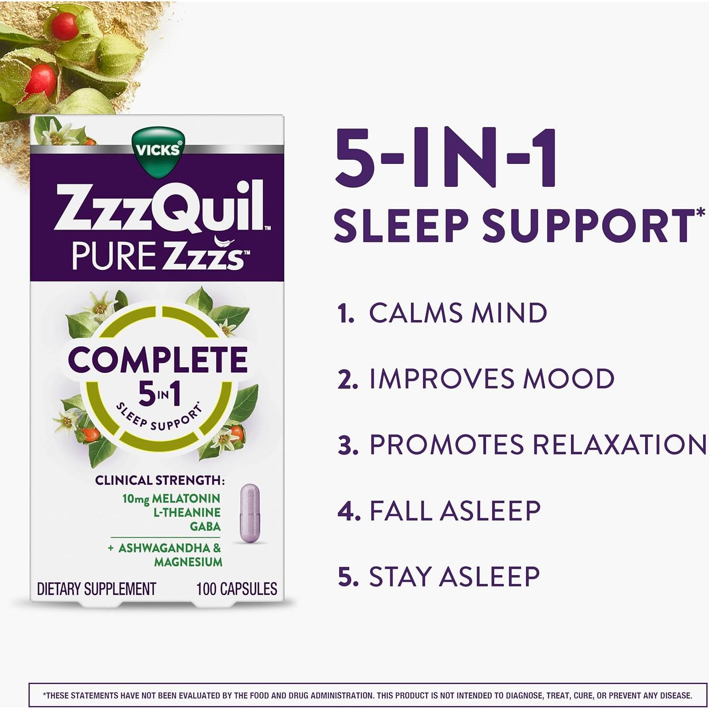 ZzzQuil Sueño Completo 10mg Melatonina 100 Cápsulas