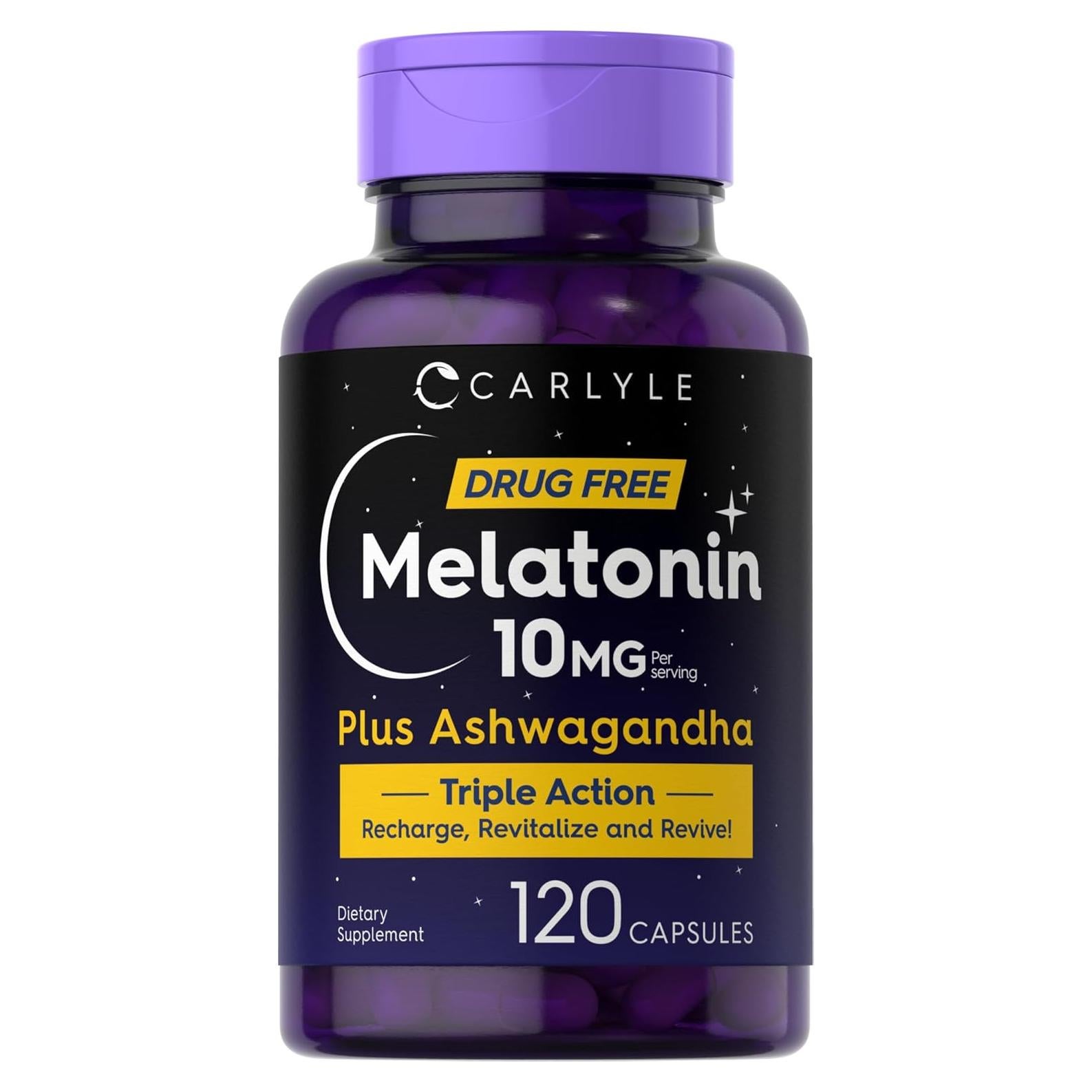 Cápsulas de Melatonina 10mg Carlyle con Ashwagandha 120u
