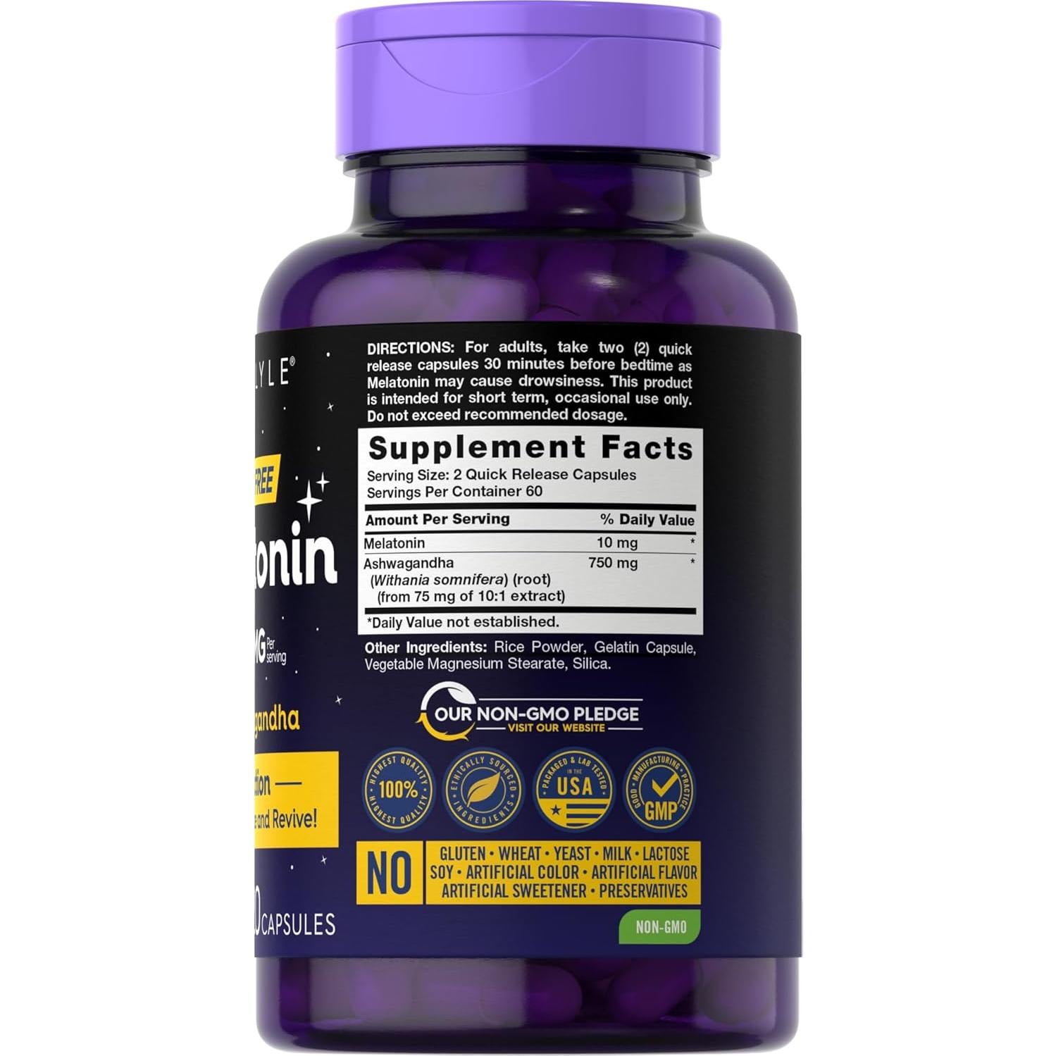 Cápsulas de Melatonina 10mg Carlyle con Ashwagandha 120u