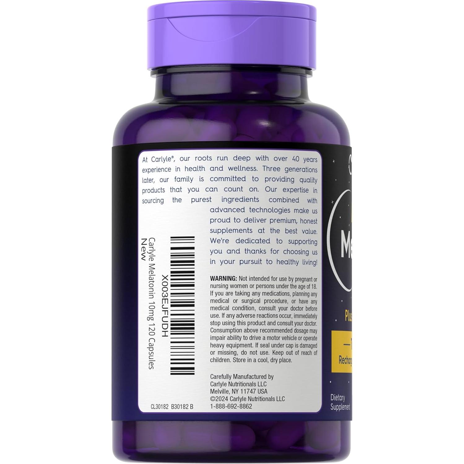 Cápsulas de Melatonina 10mg Carlyle con Ashwagandha 120u