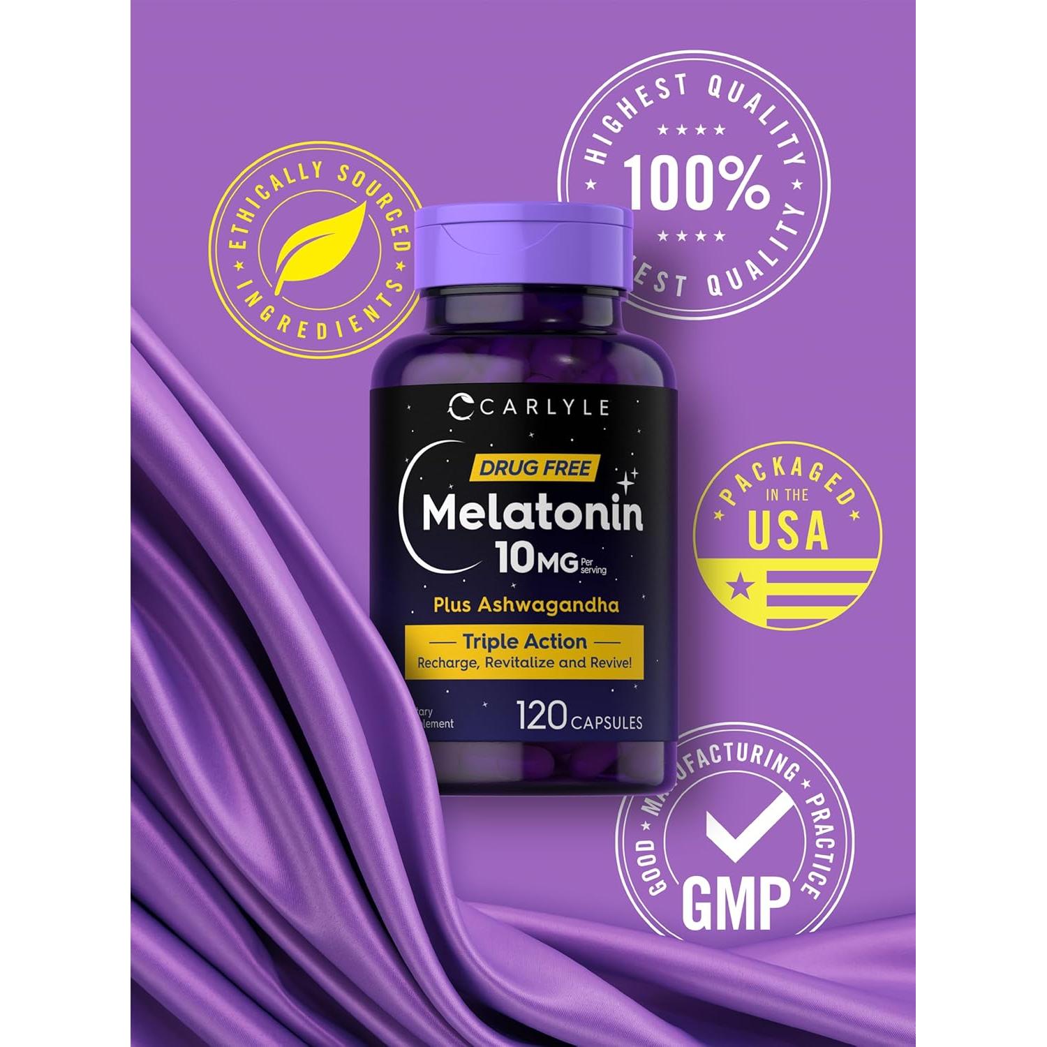 Cápsulas de Melatonina 10mg Carlyle con Ashwagandha 120u