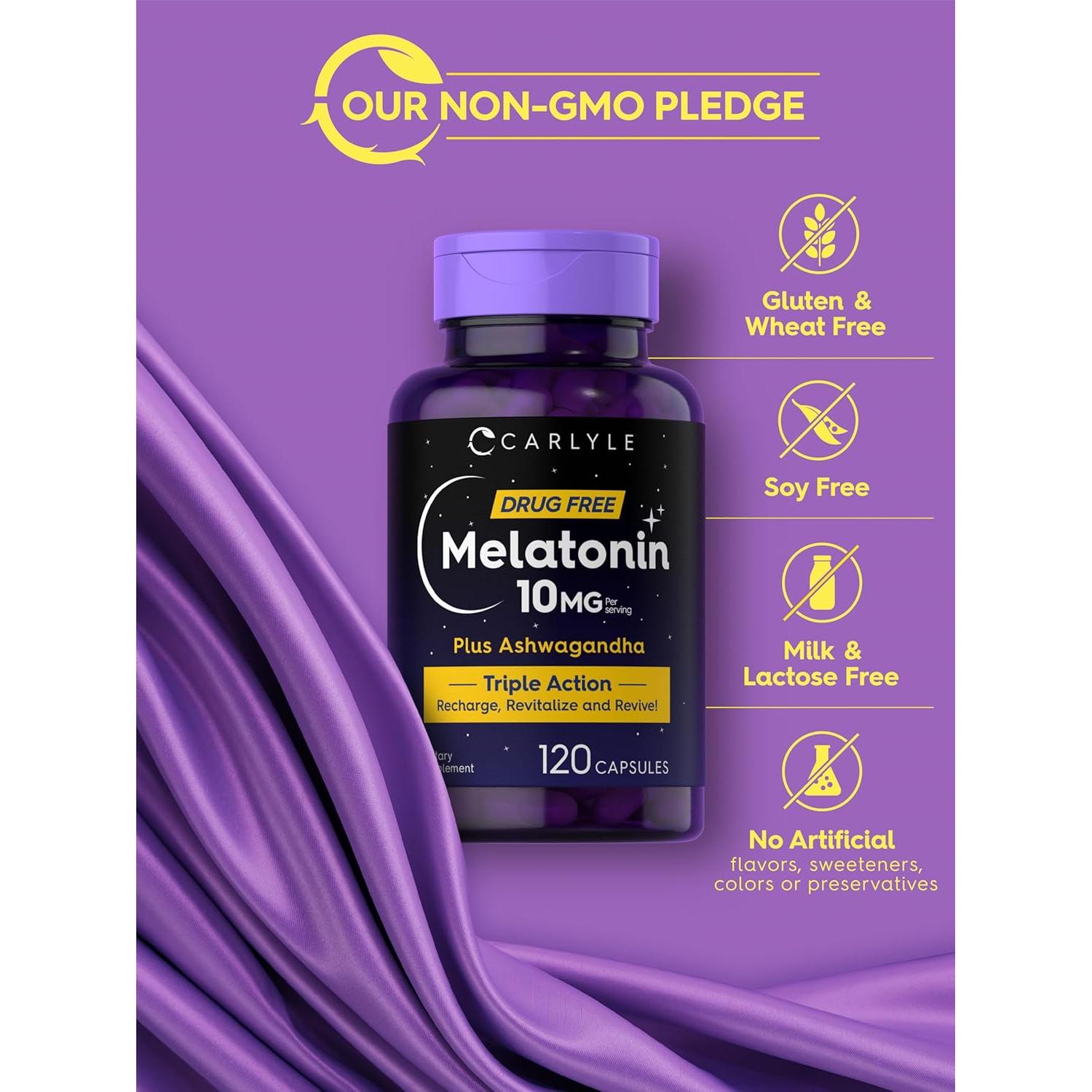 Cápsulas de Melatonina 10mg Carlyle con Ashwagandha 120u