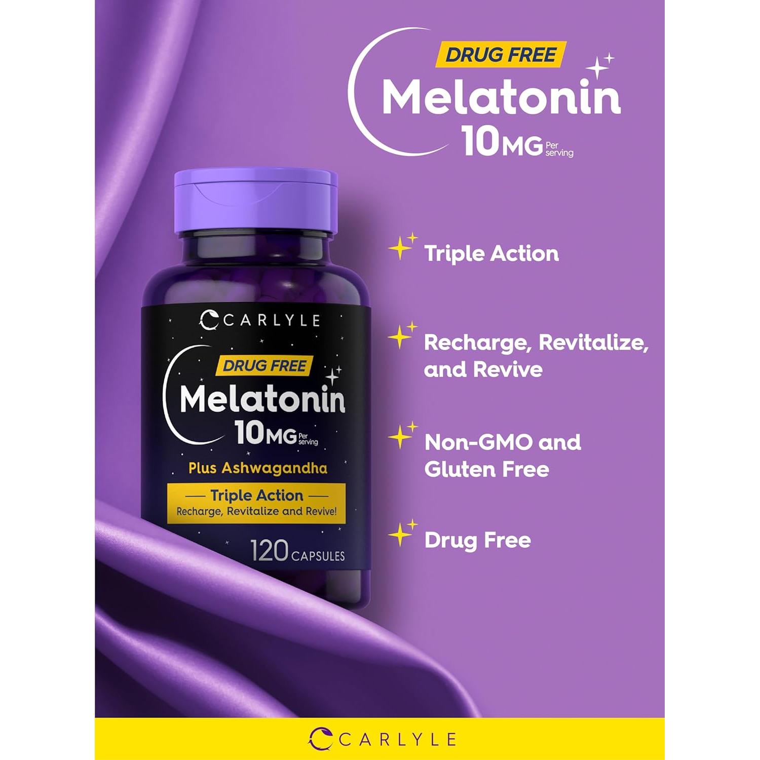 Cápsulas de Melatonina 10mg Carlyle con Ashwagandha 120u