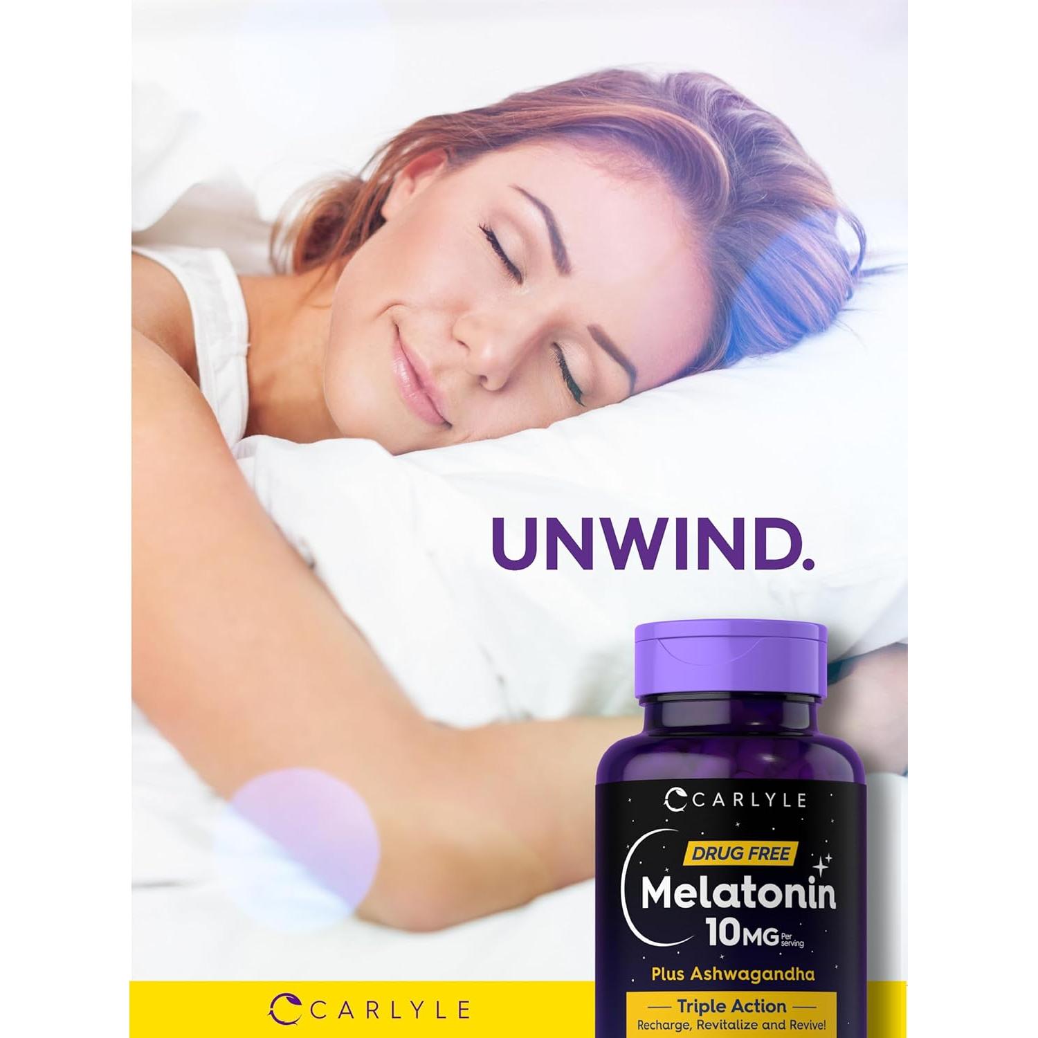 Cápsulas de Melatonina 10mg Carlyle con Ashwagandha 120u