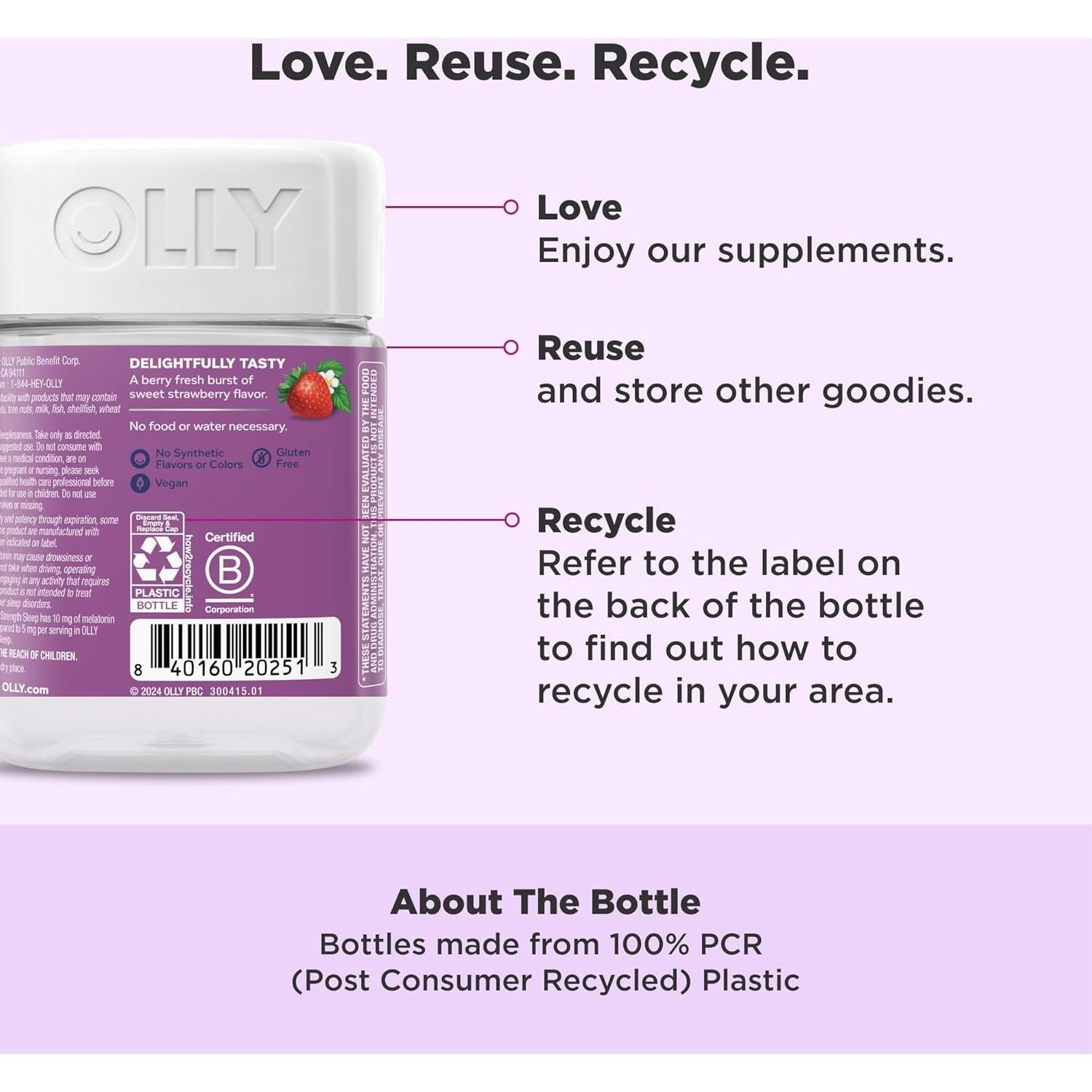 Gomitas para Dormir OLLY - 10mg Melatonina, Sin Azúcar, 50 Unidades