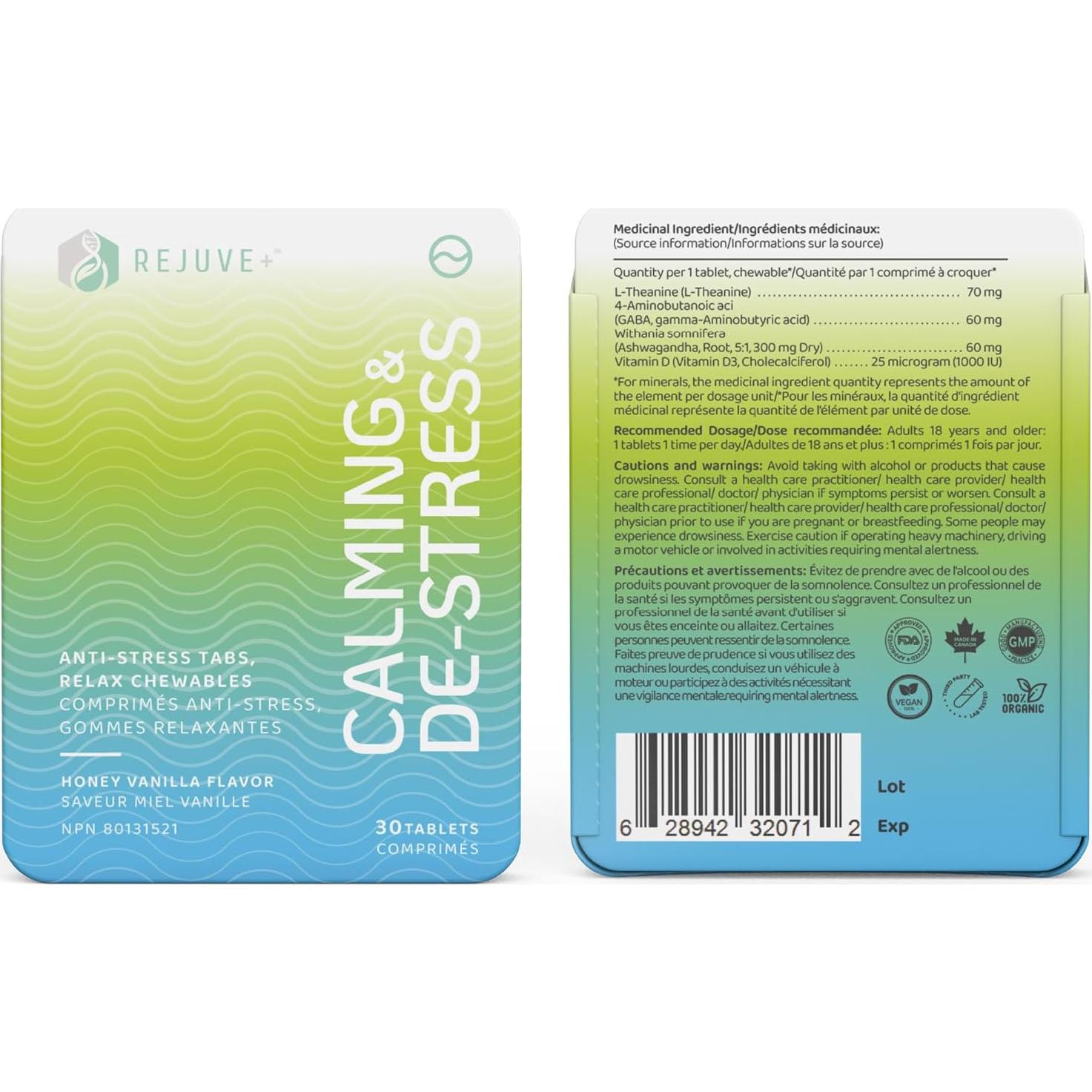 Suplemento Nootrópico Calm & Destress Rejuve+ 30 Tabletas