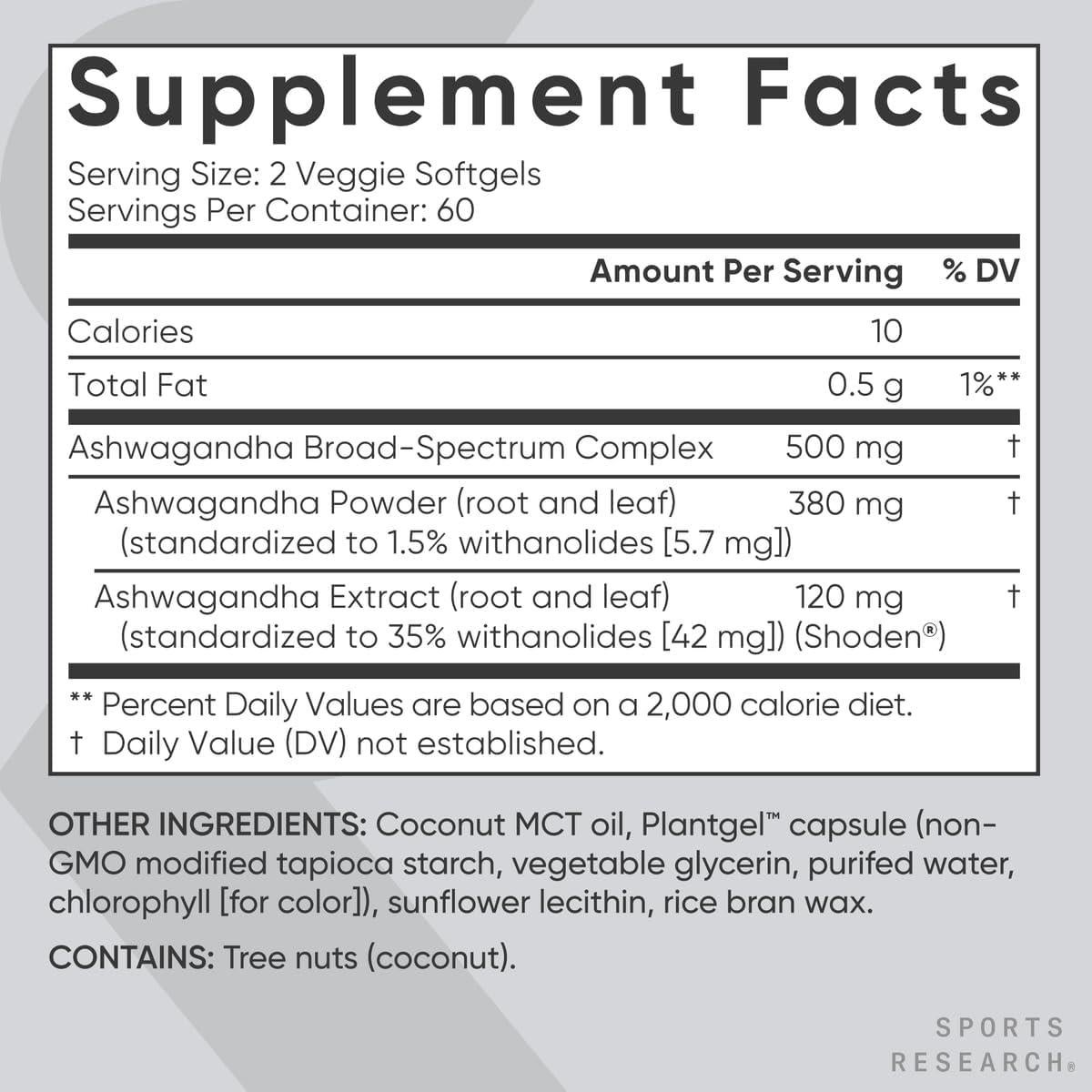 Softgels de Ashwagandha Sports Research 120 Unidades