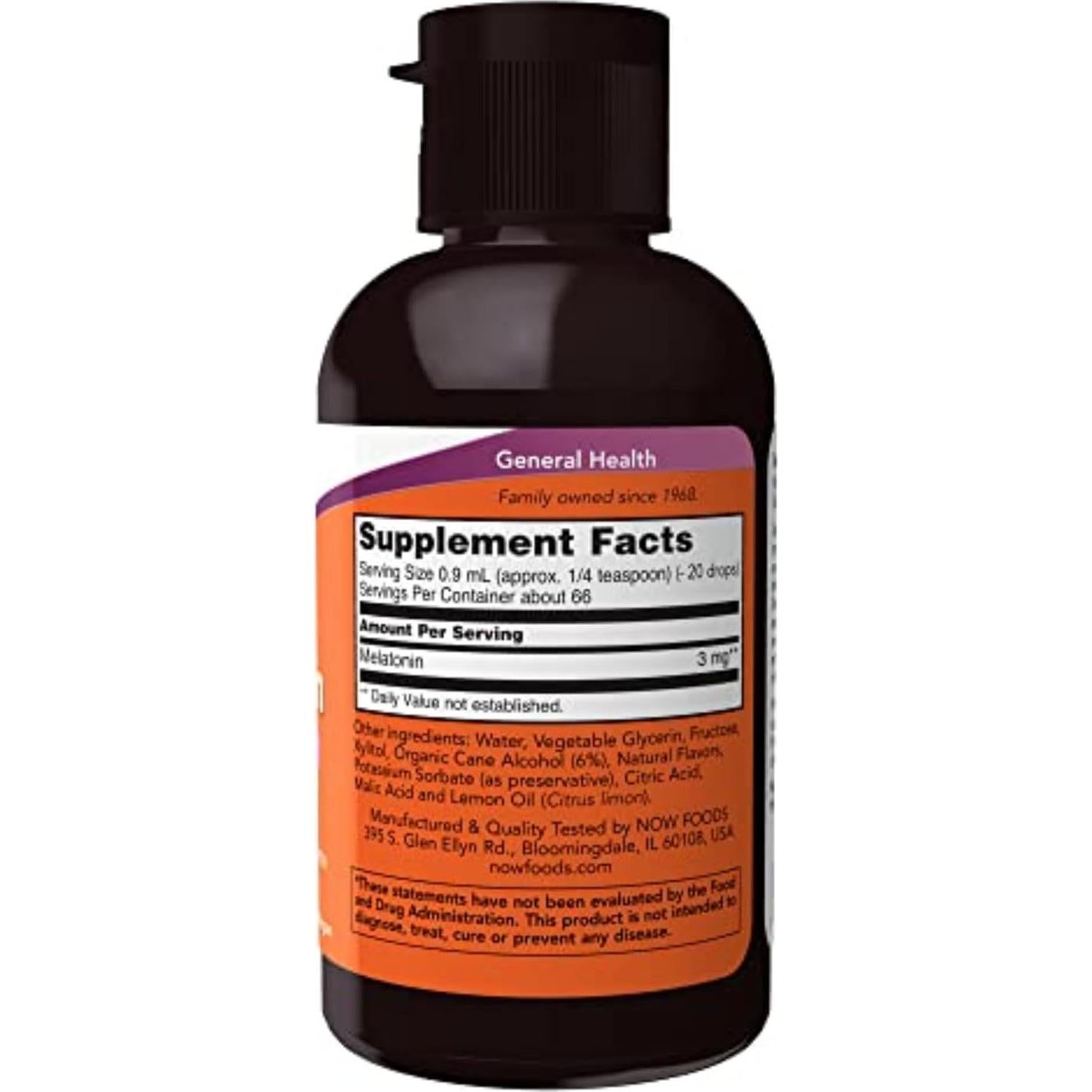 NOW Foods Melatonina Líquida 3 mg 60 ml Rápida Absorción