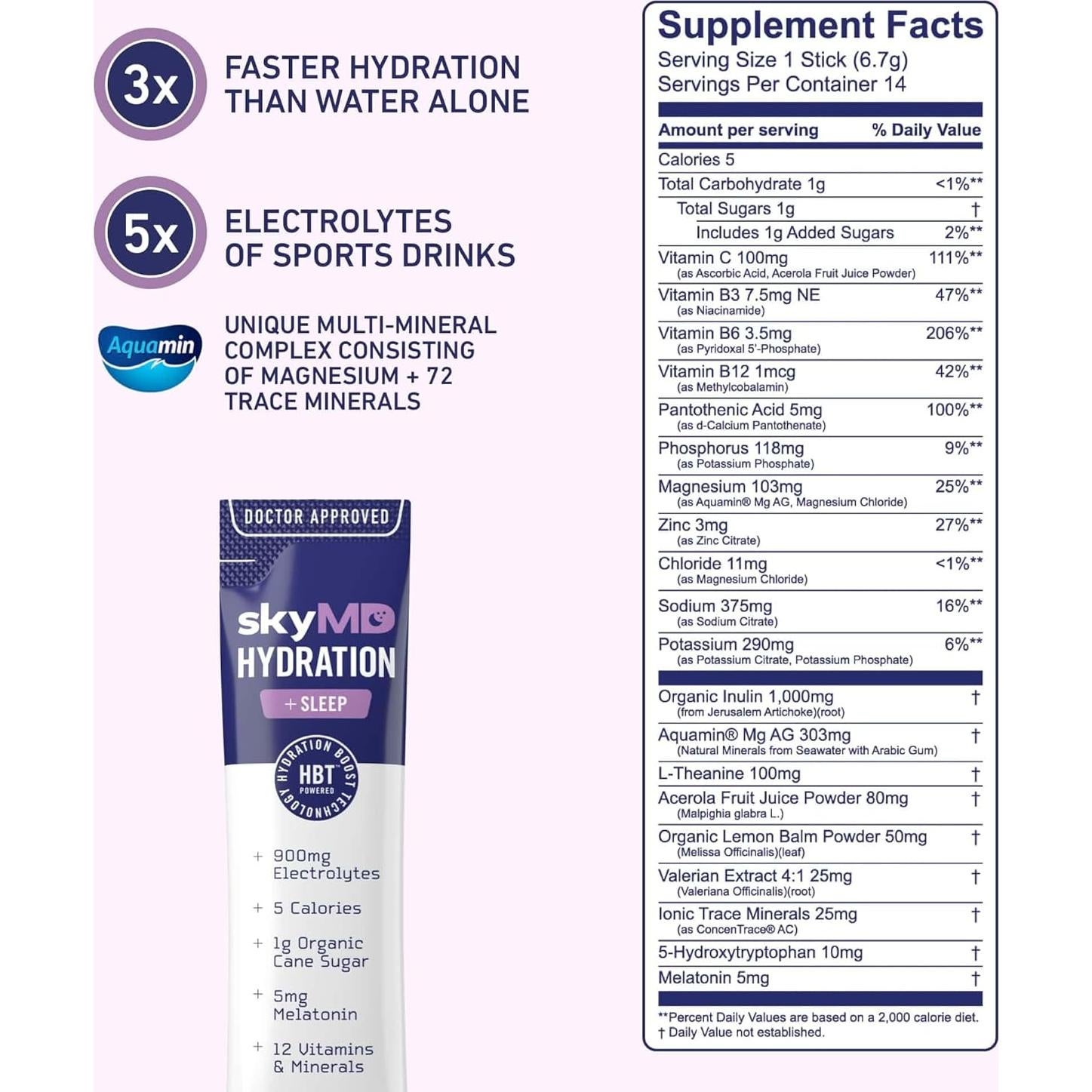 Polvo Hidratación + Sueño SkyMD 14 Paquetes Sabor Saúco