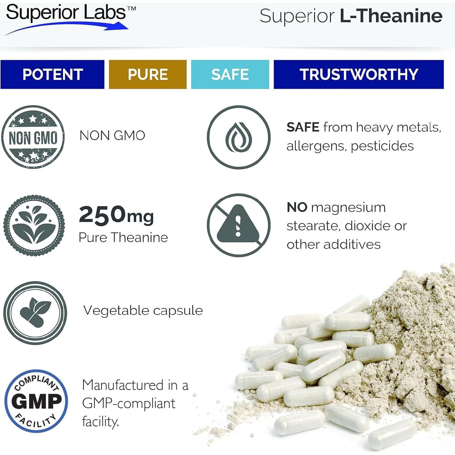 L-Theanine 250mg Superior Labs - 90 Cápsulas Vegetales