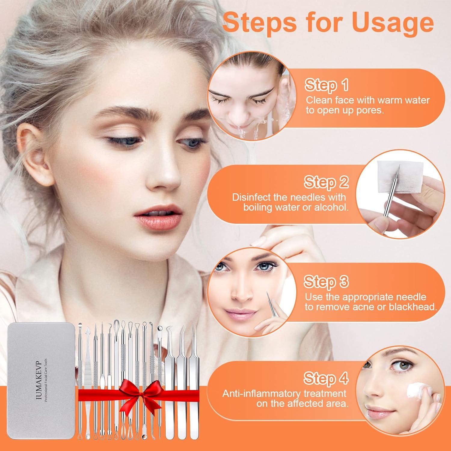 Kit de Herramientas IUMAKEVP 15 PCS Acero Inoxidable para Acné