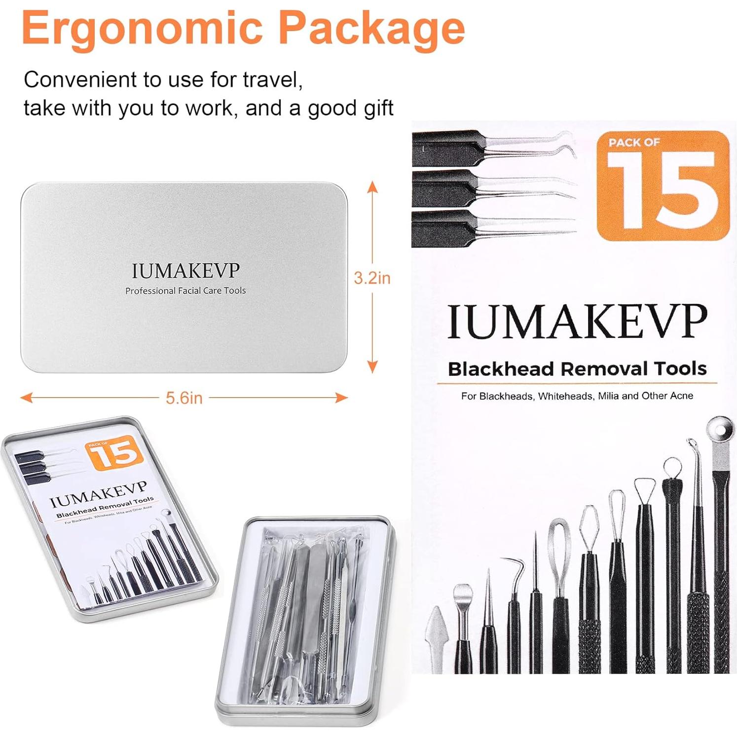 Kit de Herramientas IUMAKEVP 15 PCS Acero Inoxidable para Acné