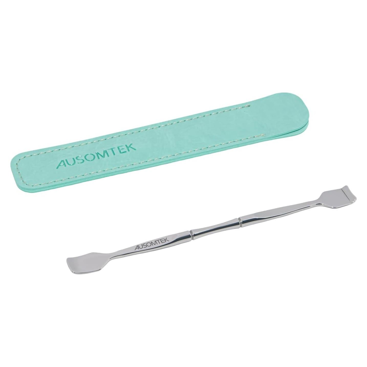 Espátula Doble Ausomtek para Puntos Negros y Blancos, Acero Inoxidable, Estuche Cian