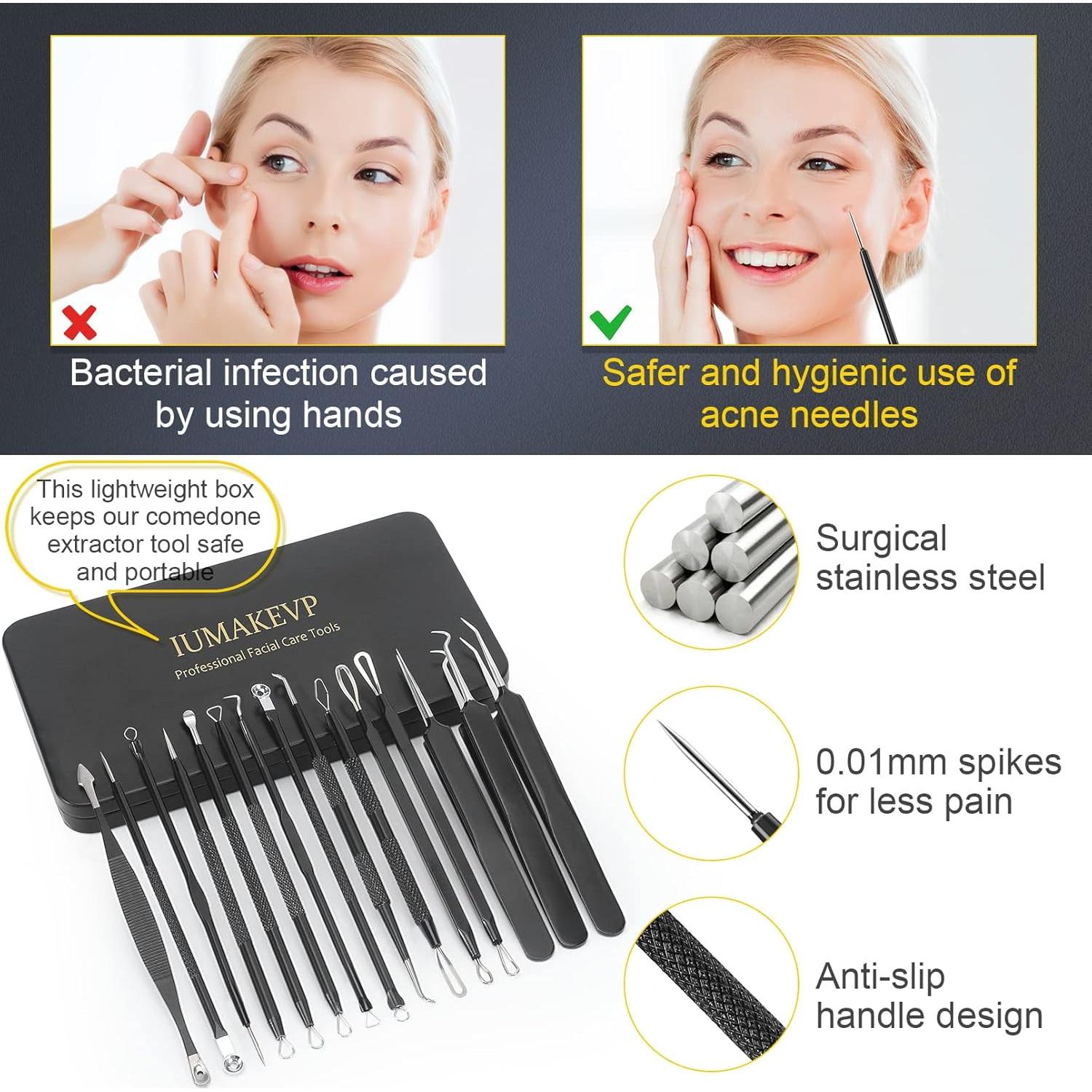 Kit de Herramientas IUMAKEVP 15 PCS Acero Inoxidable para Acné