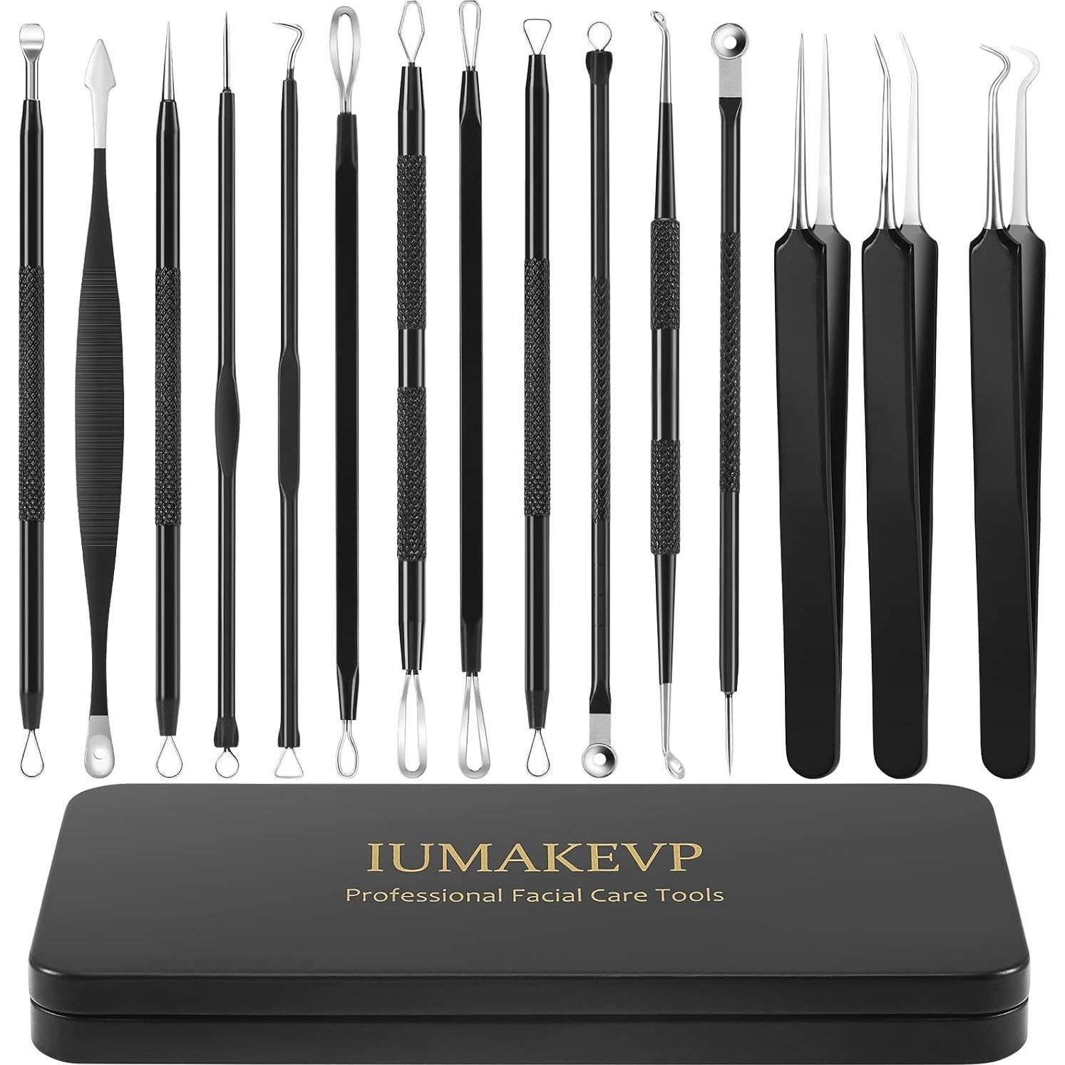 Kit de Herramientas IUMAKEVP 15 PCS Acero Inoxidable para Acné