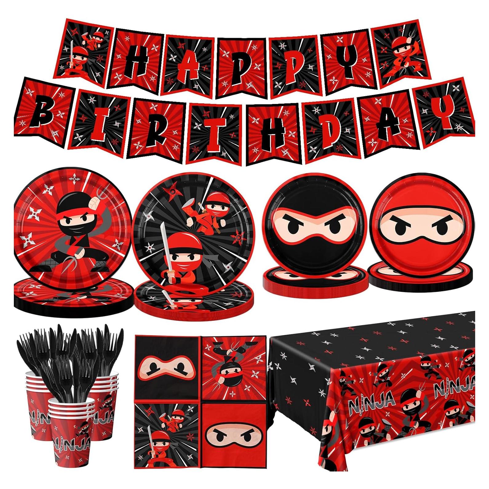 Juego de Decoración Fiesta Cumpleaños Ninja 142 Piezas