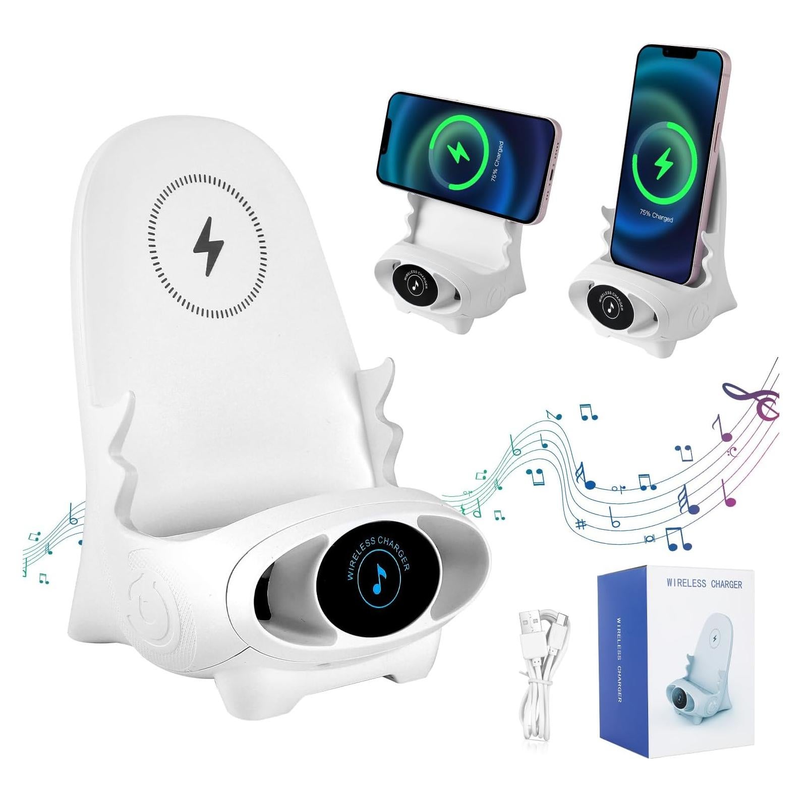 Portable Mini Chair Wireless Charger Phone Holder,Wireless Fast Charger Multifunctional Phone Holder, Multifunctional Wireless Fast Charging Station,3 in 1 Wireless Charger with Speaker Function