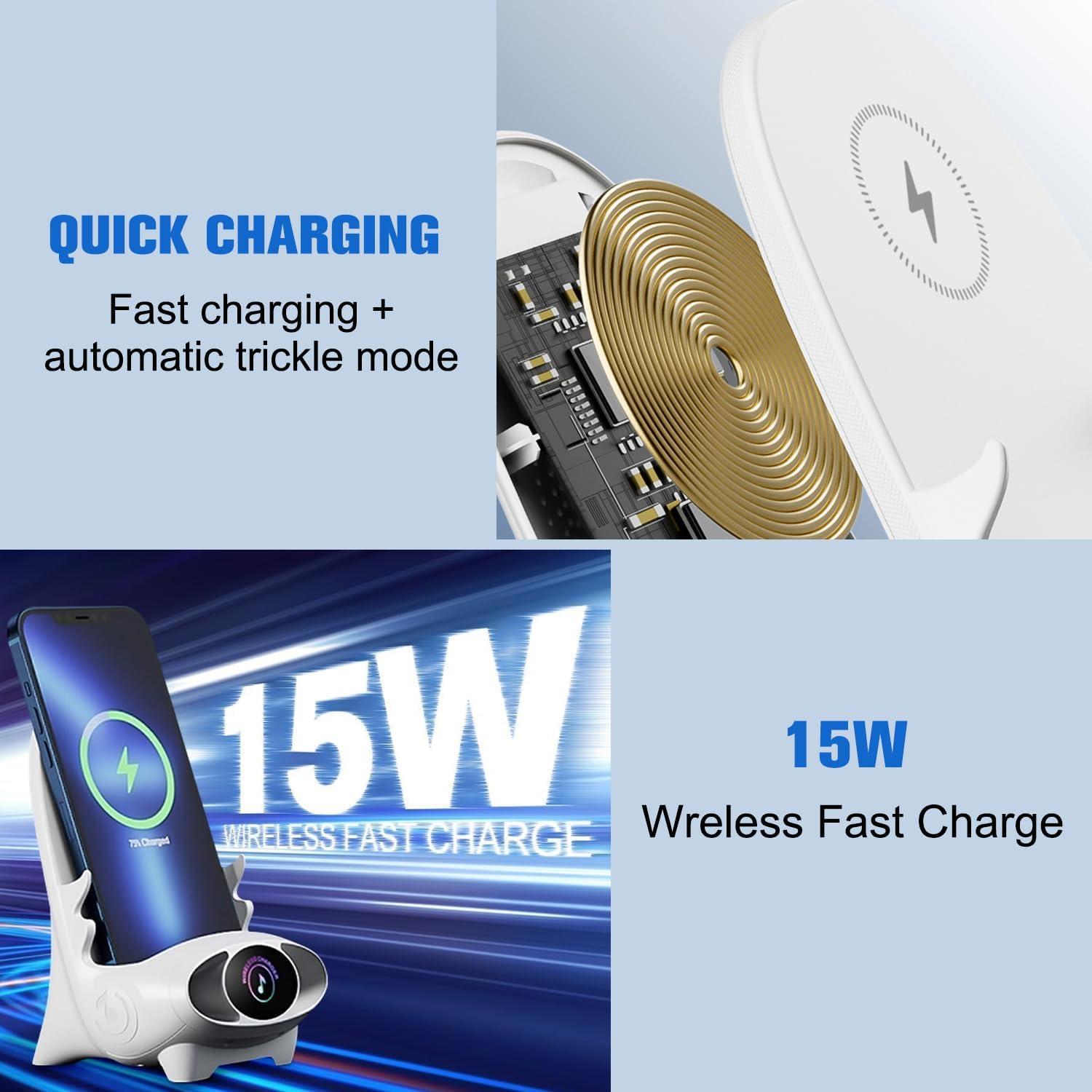 Portable Mini Chair Wireless Charger Phone Holder,Wireless Fast Charger Multifunctional Phone Holder, Multifunctional Wireless Fast Charging Station,3 in 1 Wireless Charger with Speaker Function