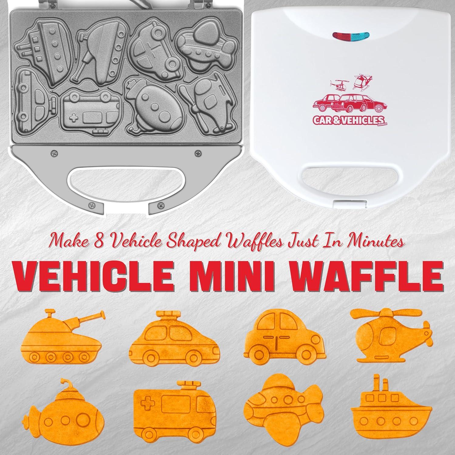 Mini Waffle Maker SugarWhisk Vehículos 8 Waffles Blancos