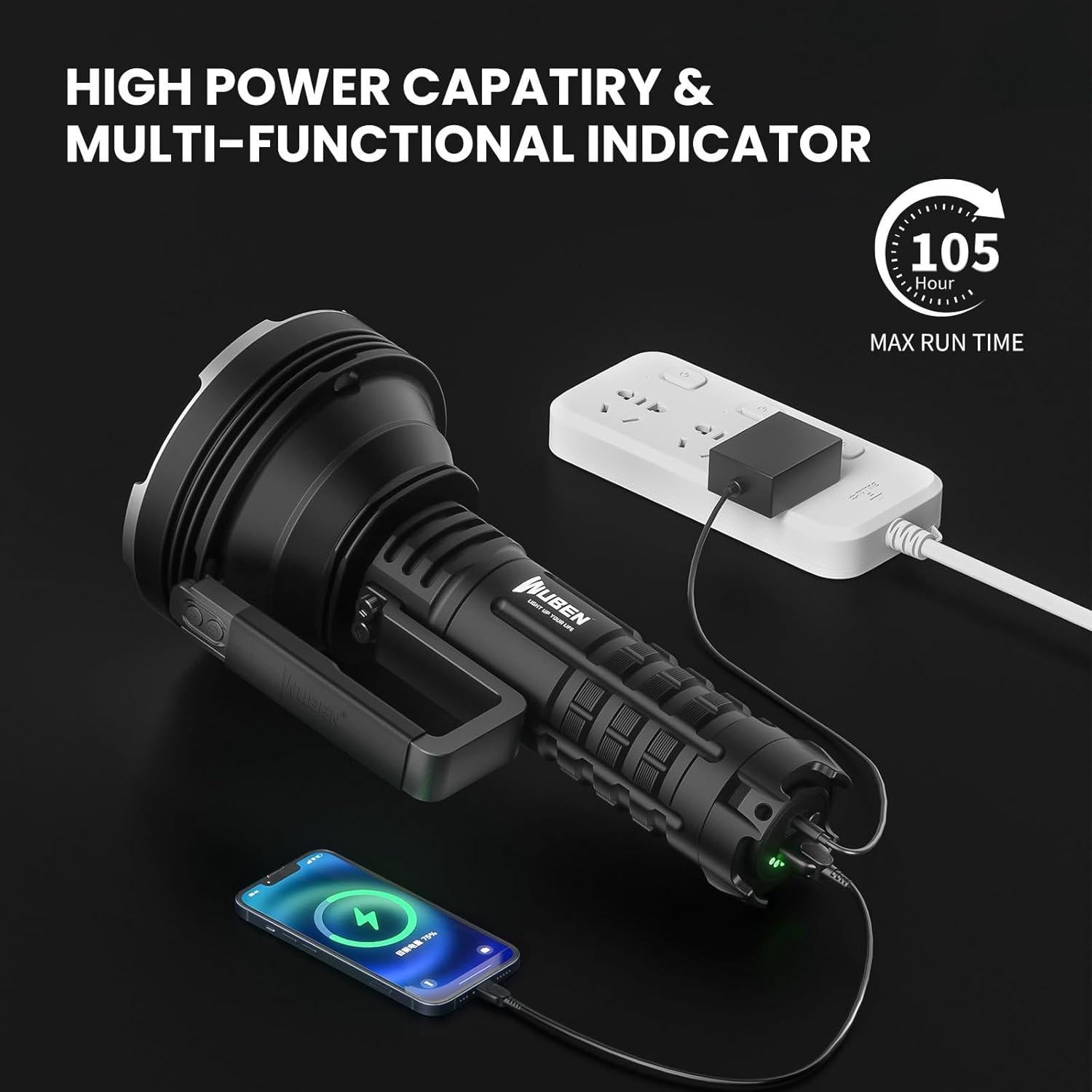 Linterna Recargable WUBEN A1 20000 Lúmenes 2500m Alcance