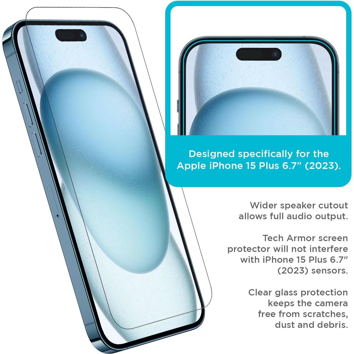 Paquete de 3 Protectores de Pantalla Tech Armor iPhone 15 Plus