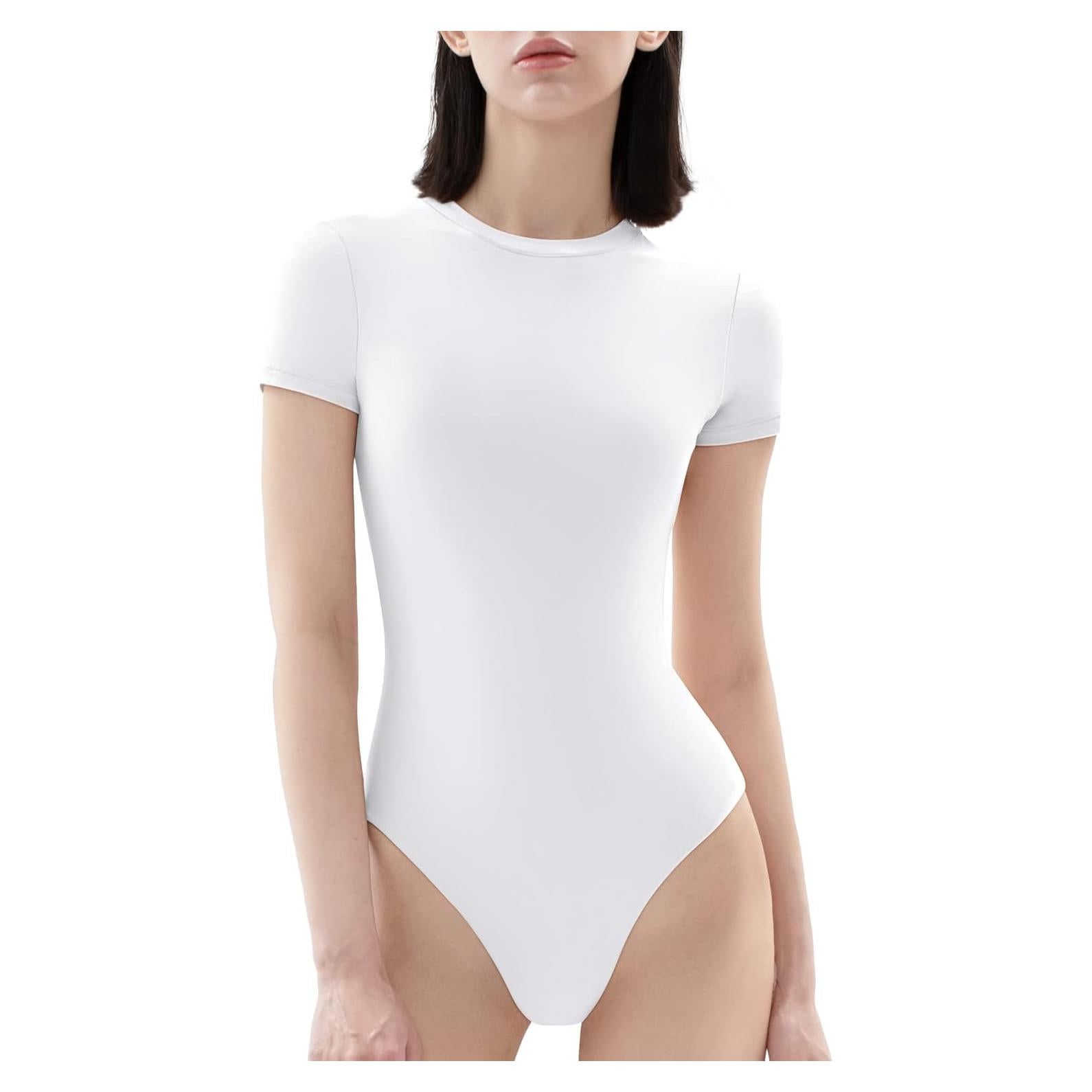 Body de mujer PUMIEY blanco salpicado, manga corta, tanga
