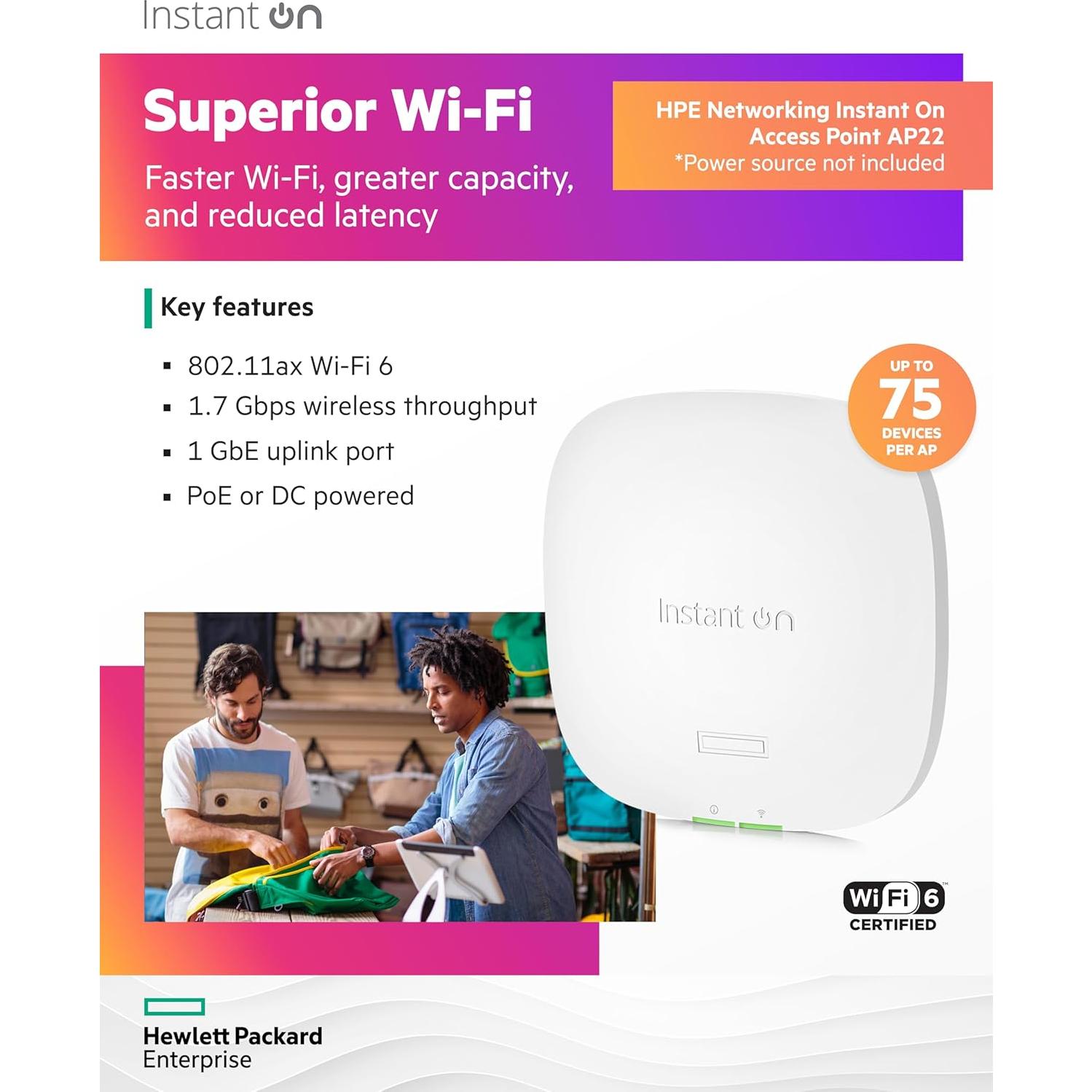 Punto de Acceso Inalámbrico HPE AP22 WiFi 6 802.11ax 0.5kg