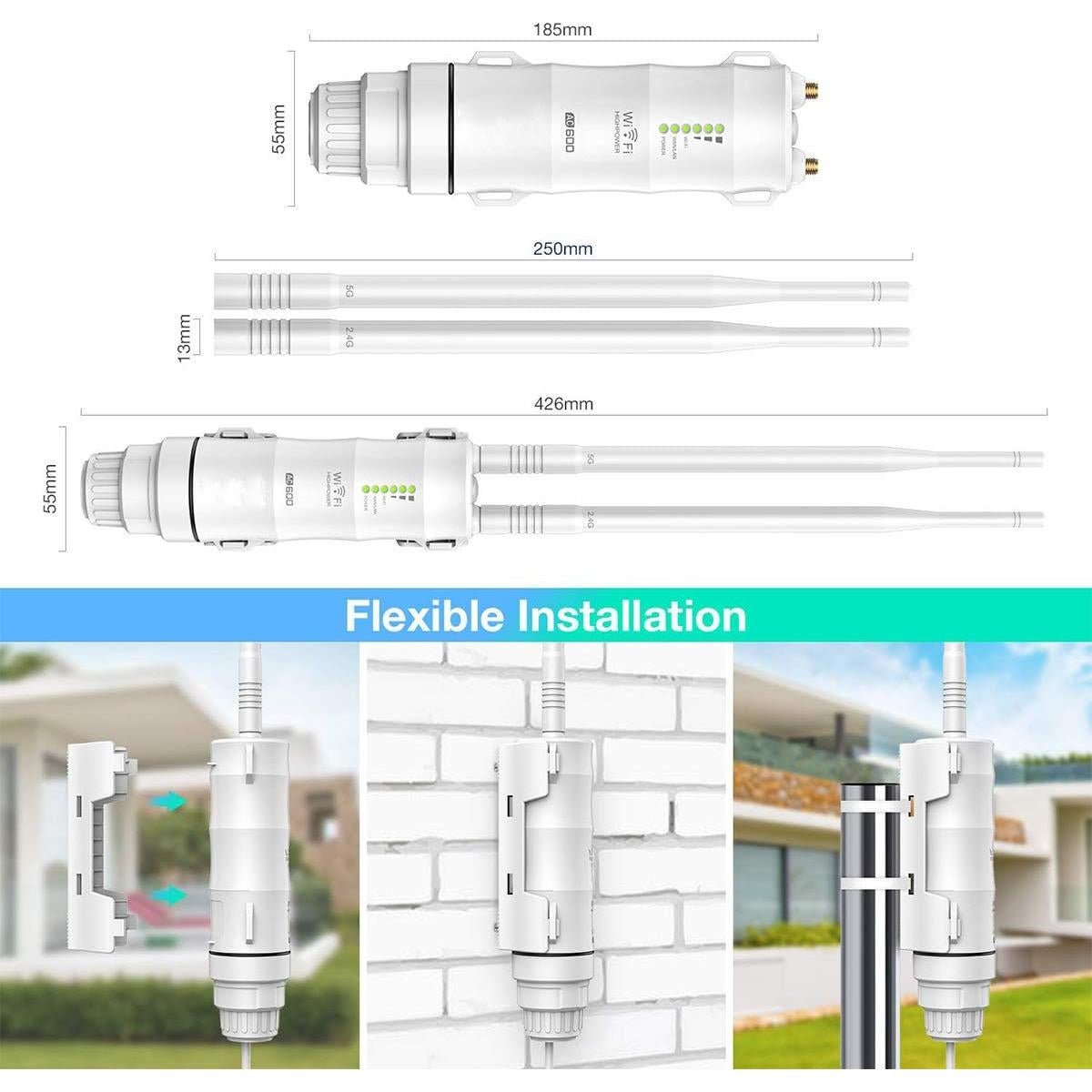 WAVLINK AC600 Outdoor Weatherproof Wi-Fi Range Extender-Dual Band 2.4 & 5GHz Long Range Wireless Internet Signal Extender Booster&Router/AP/Repeater/WISP Mode with POE,No WiFi Dead Zones for Home