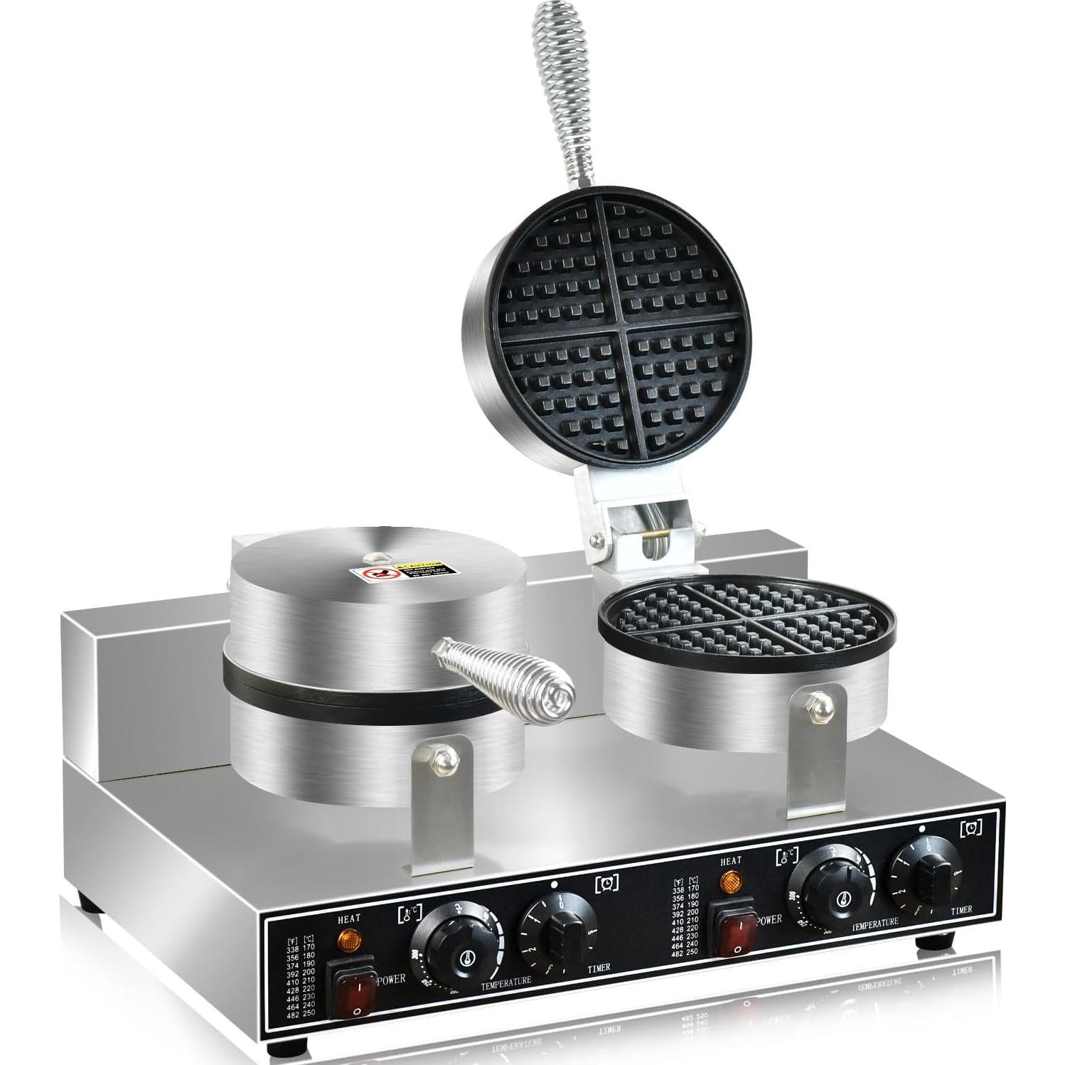 Máquina de Waffles Doble Comercial AEYDJXMER 2600W Acero Inoxidable