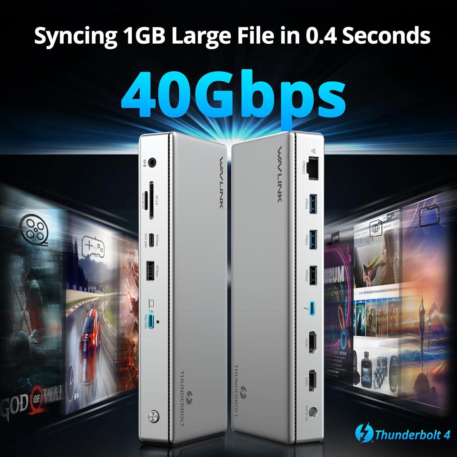 Dock Thunderbolt 4 WAVLINK 13-en-1 Doble HDMI 4K 60Hz