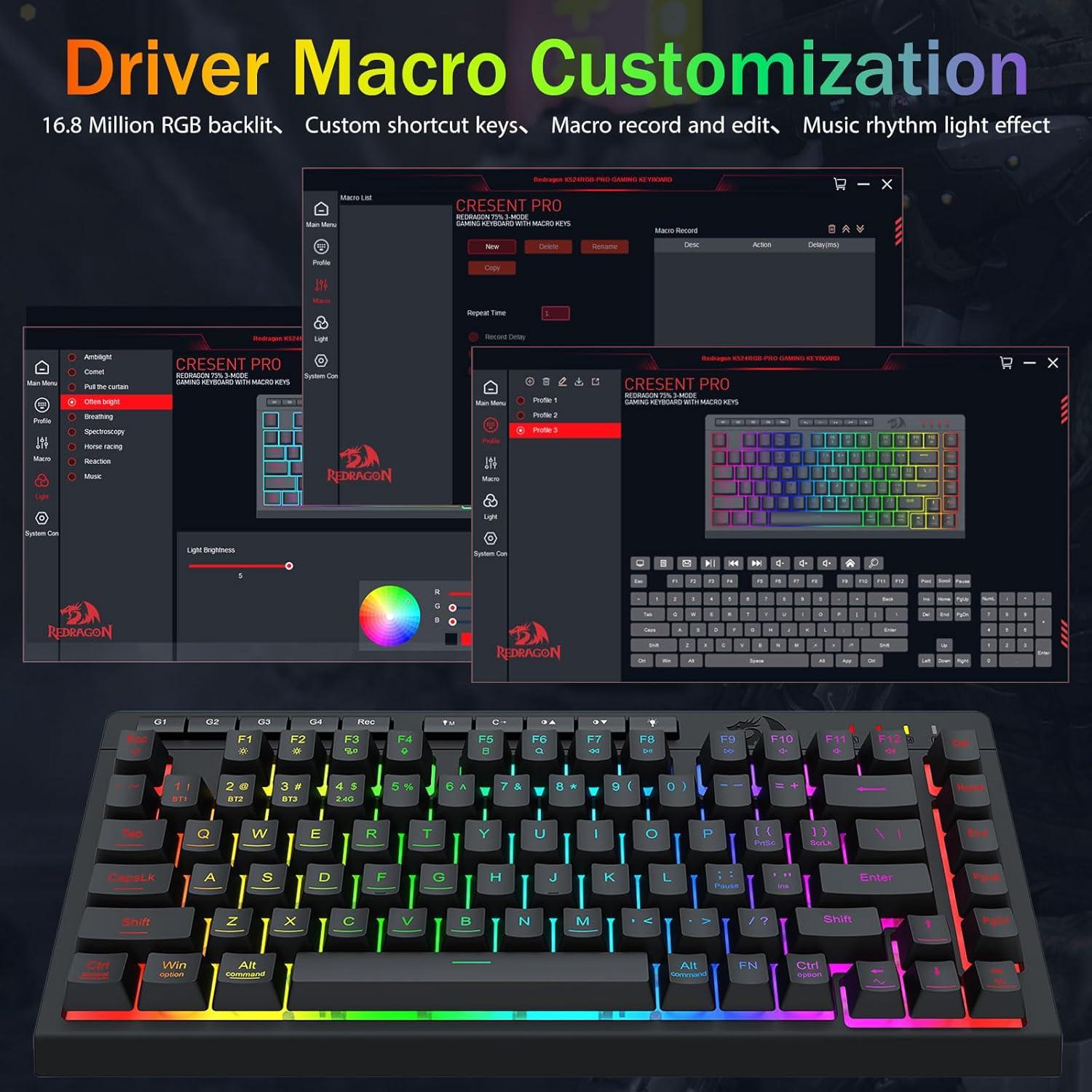 Teclado Gaming Inalámbrico Redragon K524 Pro RGB 75%