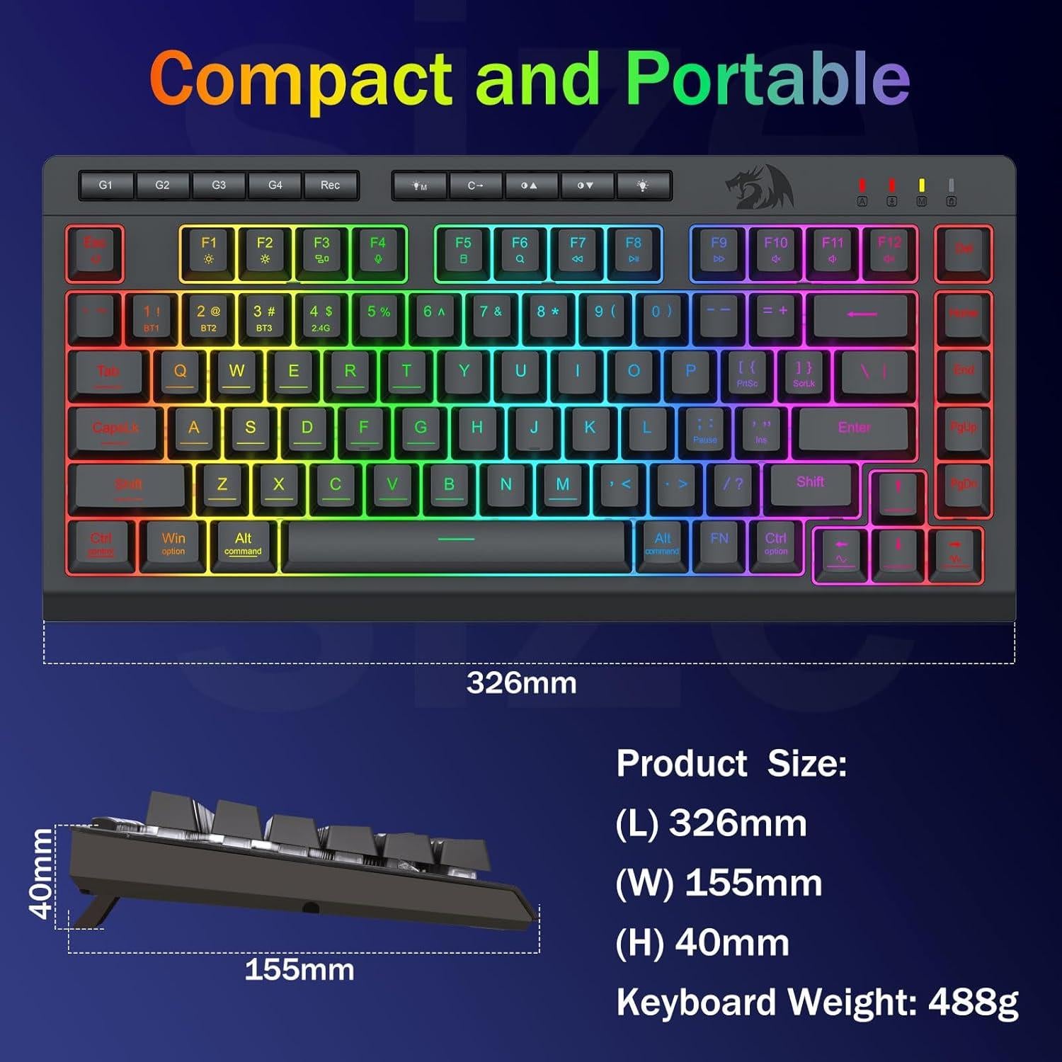 Teclado Gaming Inalámbrico Redragon K524 Pro RGB 75%