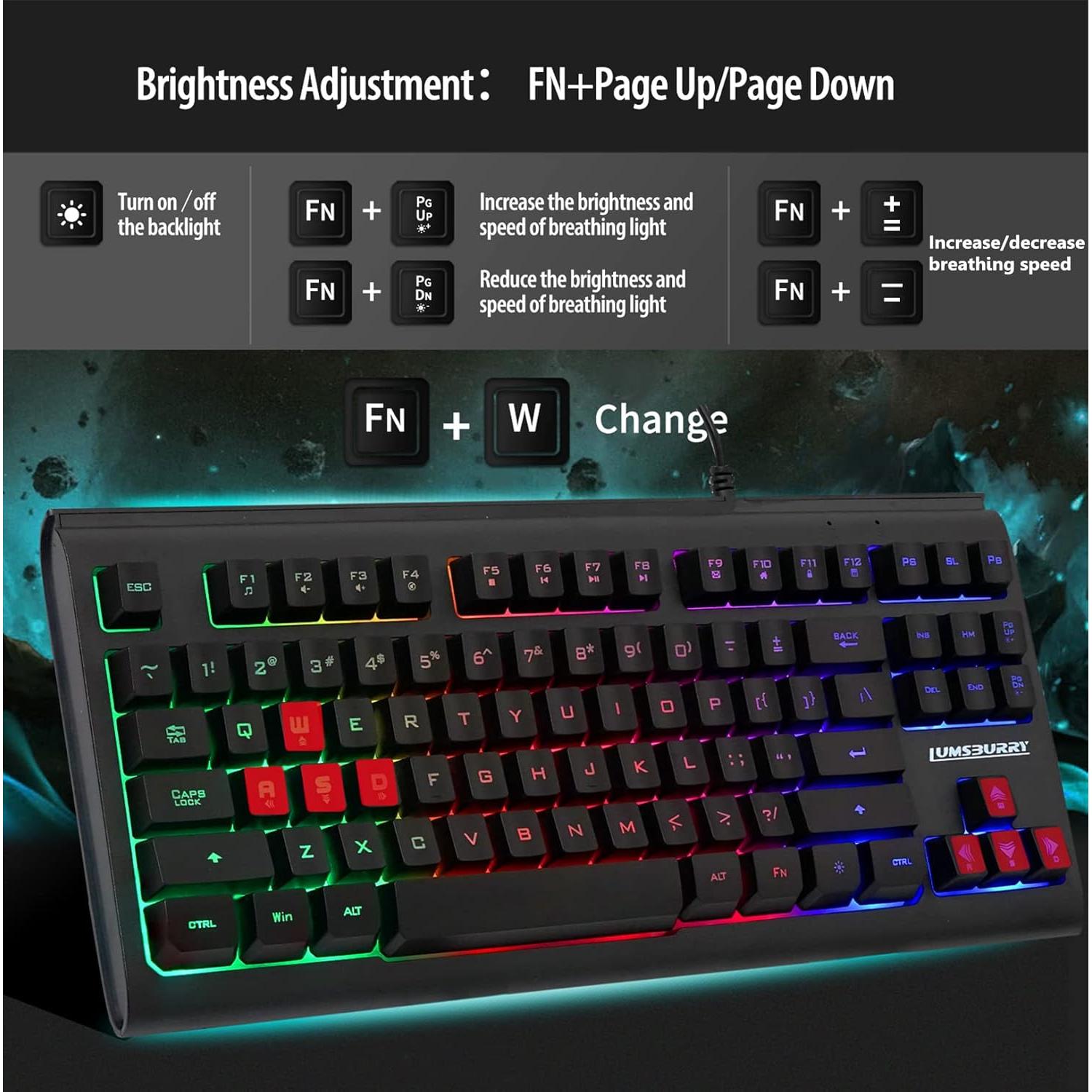 Teclado Gaming Lumsburry Retroiluminado LED 87 Teclas USB