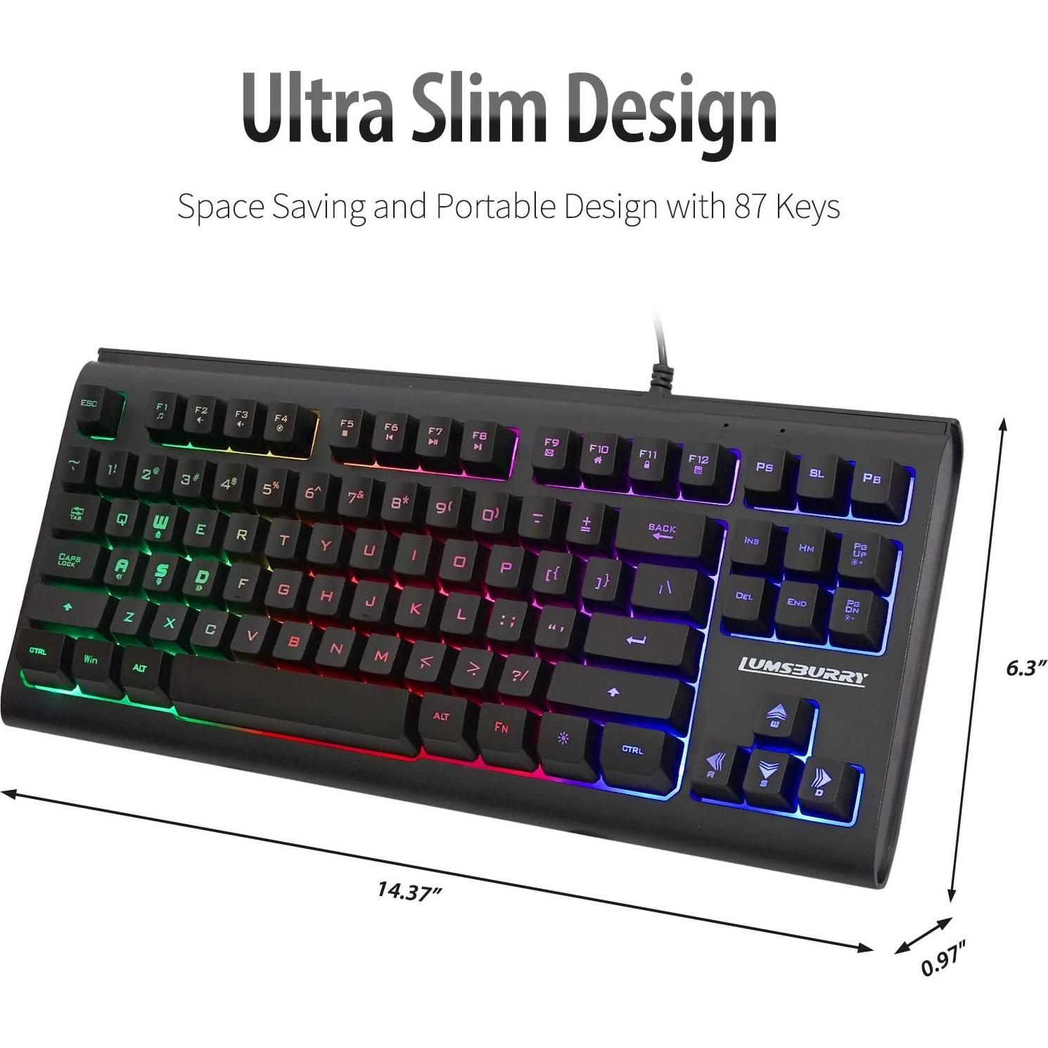 Teclado Gaming Lumsburry Retroiluminado LED 87 Teclas USB