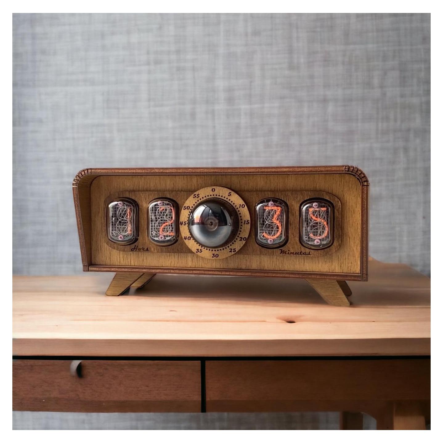 Reloj de mesa Nixie IN-12 hecho a mano - Vintage - Madera